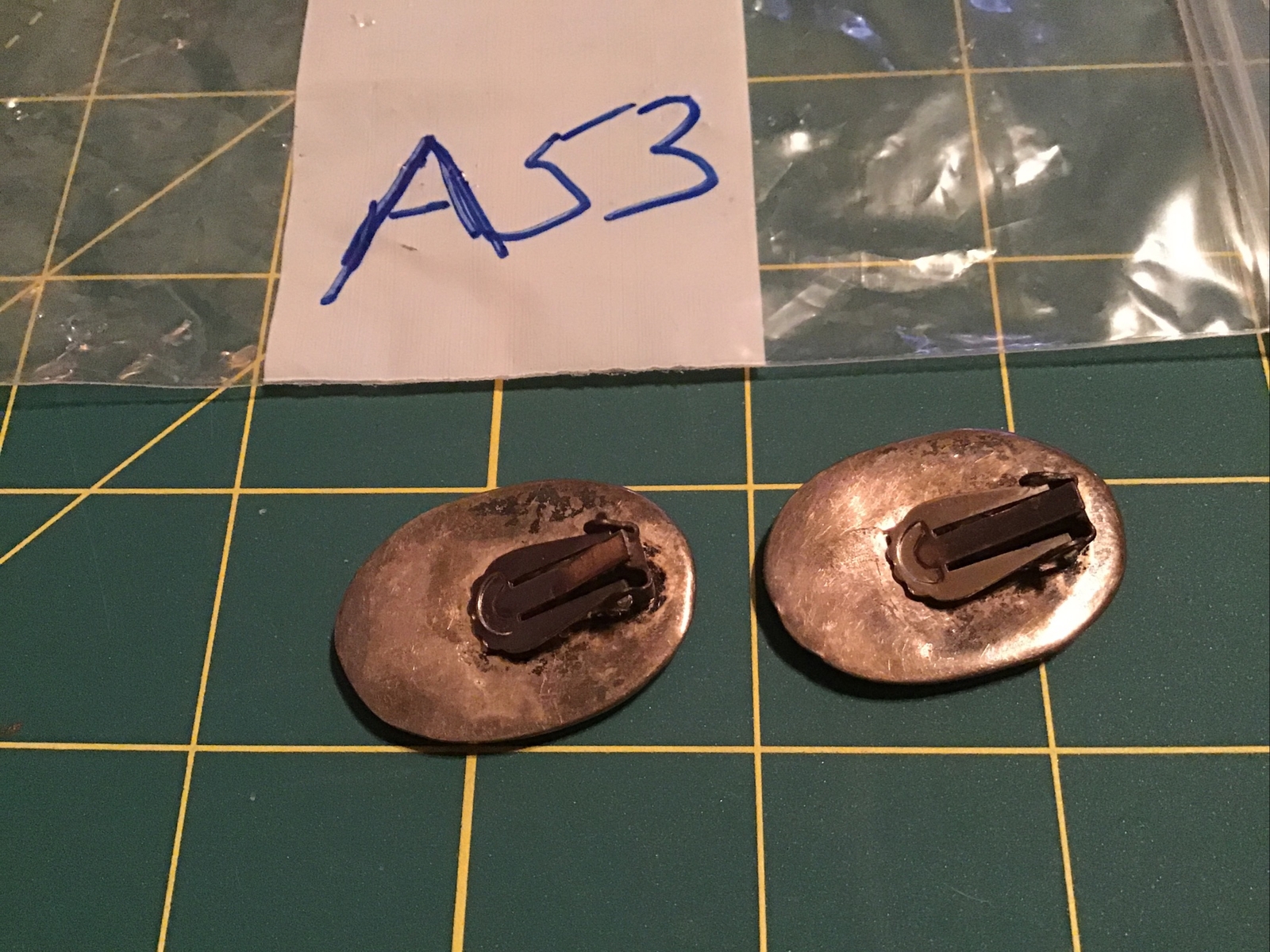 Vintage Sterling Silver Mexico Aztec Mayan Inlay Clip-On Earrings a53
