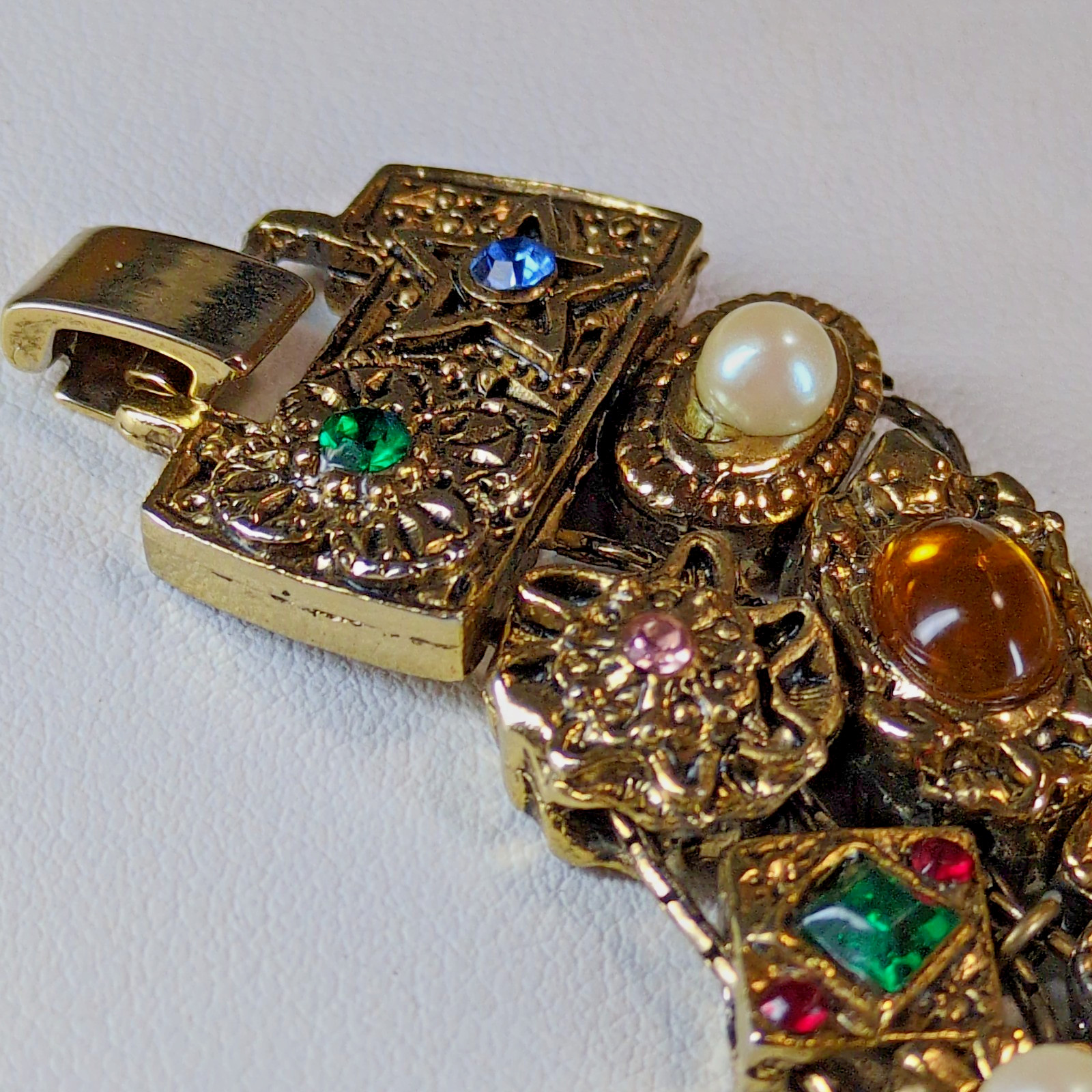 GOLDETTE NY Double Strand Slide Charm Bracelet Victorian Revival Rhinestone VTG