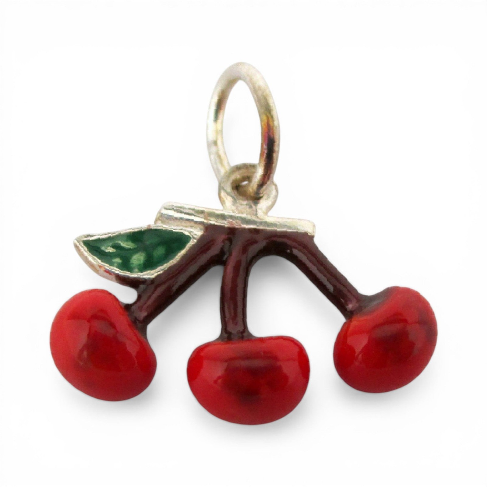 VINTAGE Sterling Silver CHERRIES Charm for Bracelet CHERRY Pendant for Necklace