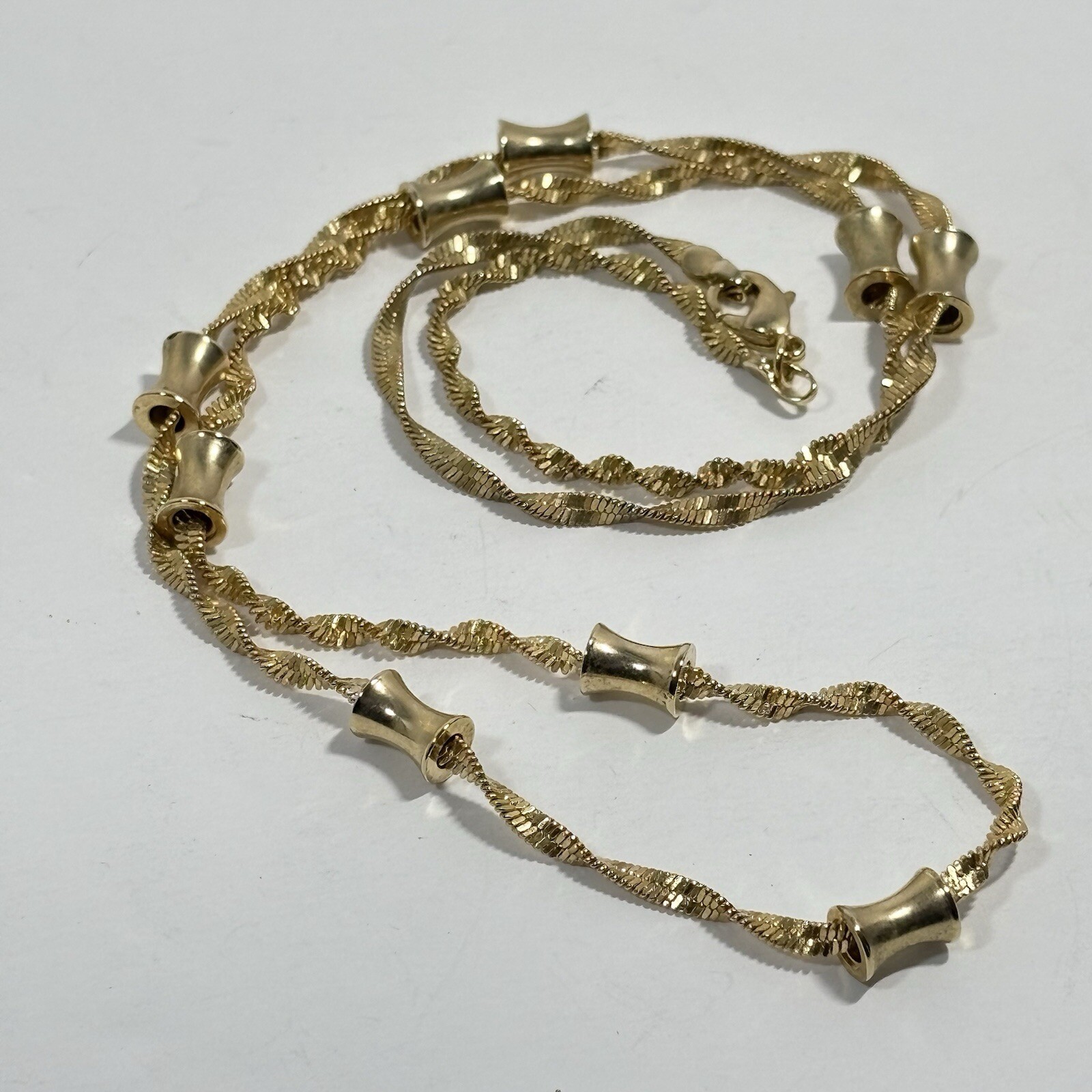 Vintage Gold Tone Twisted Chain Station Link Necklace Bar Beads 24″