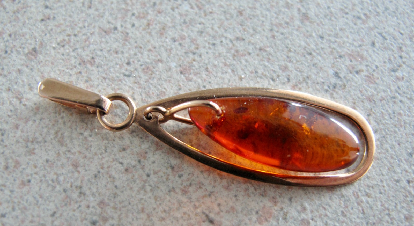 Russian Soviet Pendant Rose Gold Honey Amber Drop 583 14K Янтарь кулон 1982