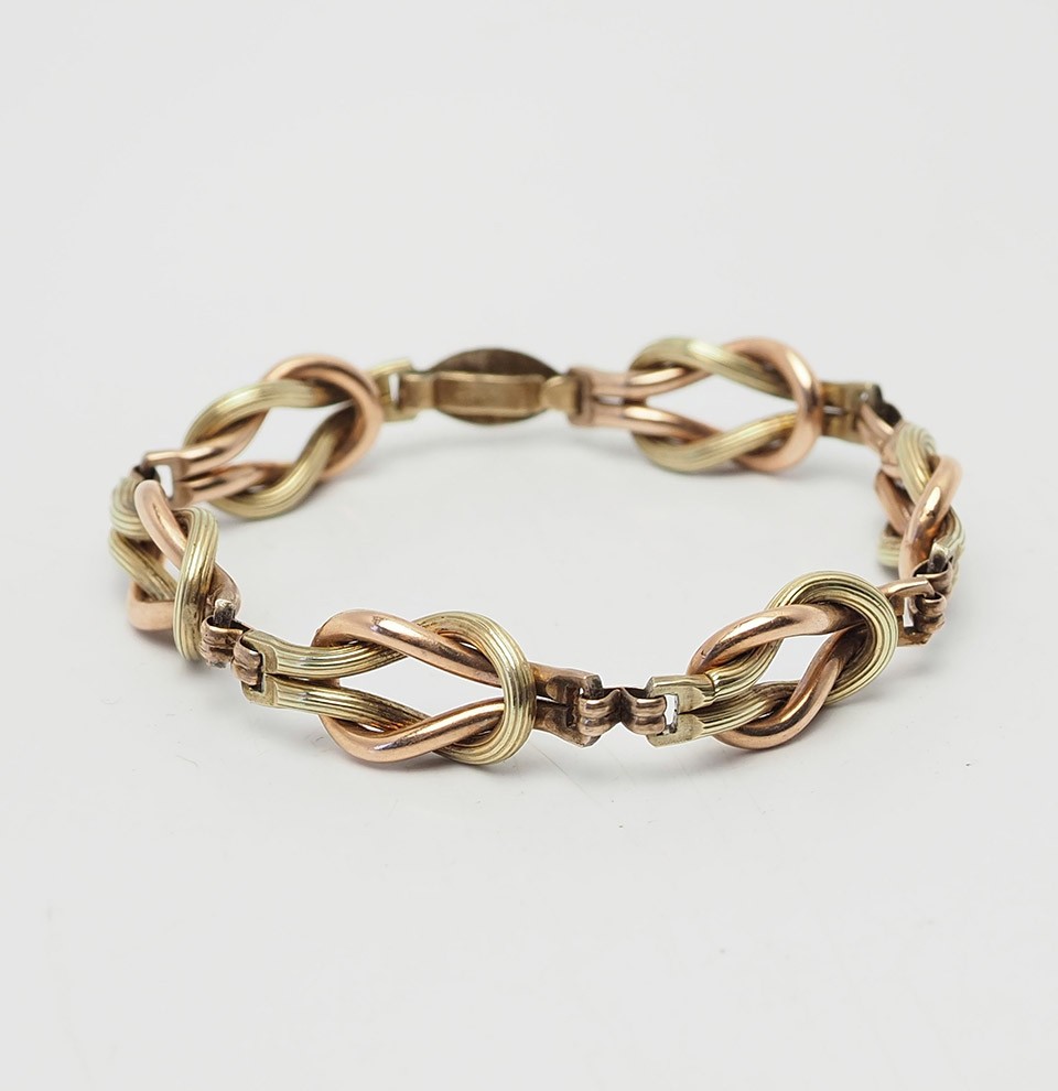 Elegant vintage two tone 12k gold filled braid knot link bracelet