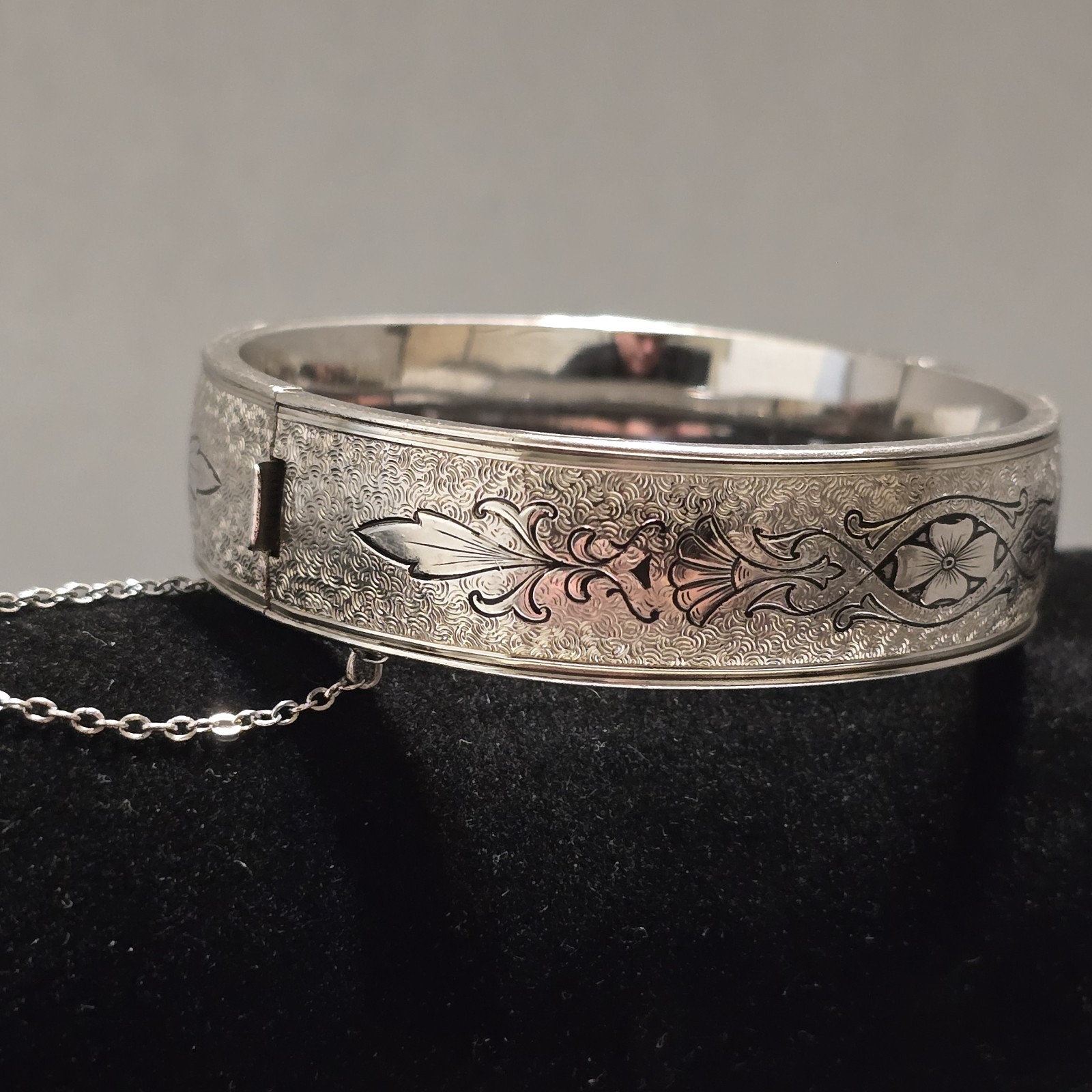 Vintage ‘AC’ Sterling Silver Floral Filigree Cuff Bracelet 6.75″ Inner Diameter