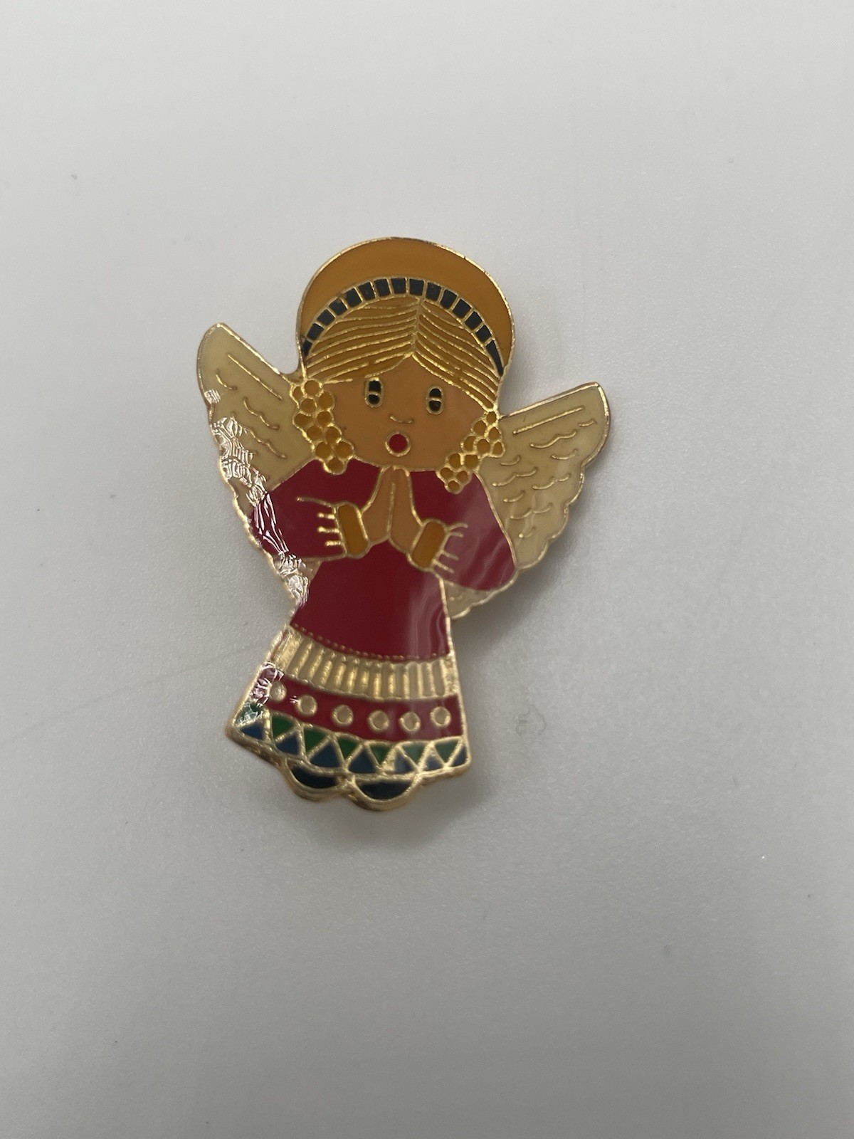 Vtg Praying Angel Christmas Pin Lapel Enamel Collectible