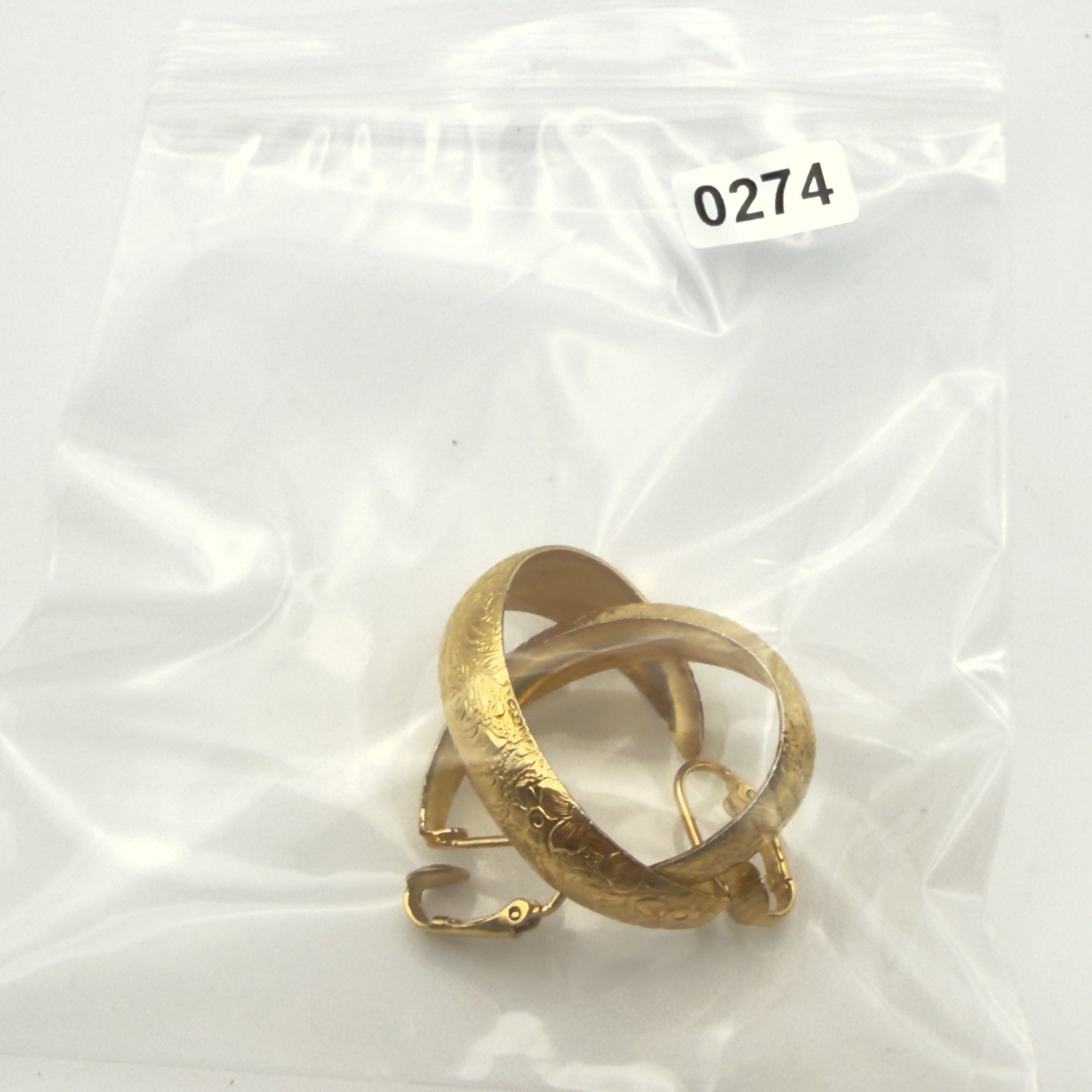 Vintage Gold Tone Floral Engraved Hoop Clip On Earrings Bold Wide Chunky