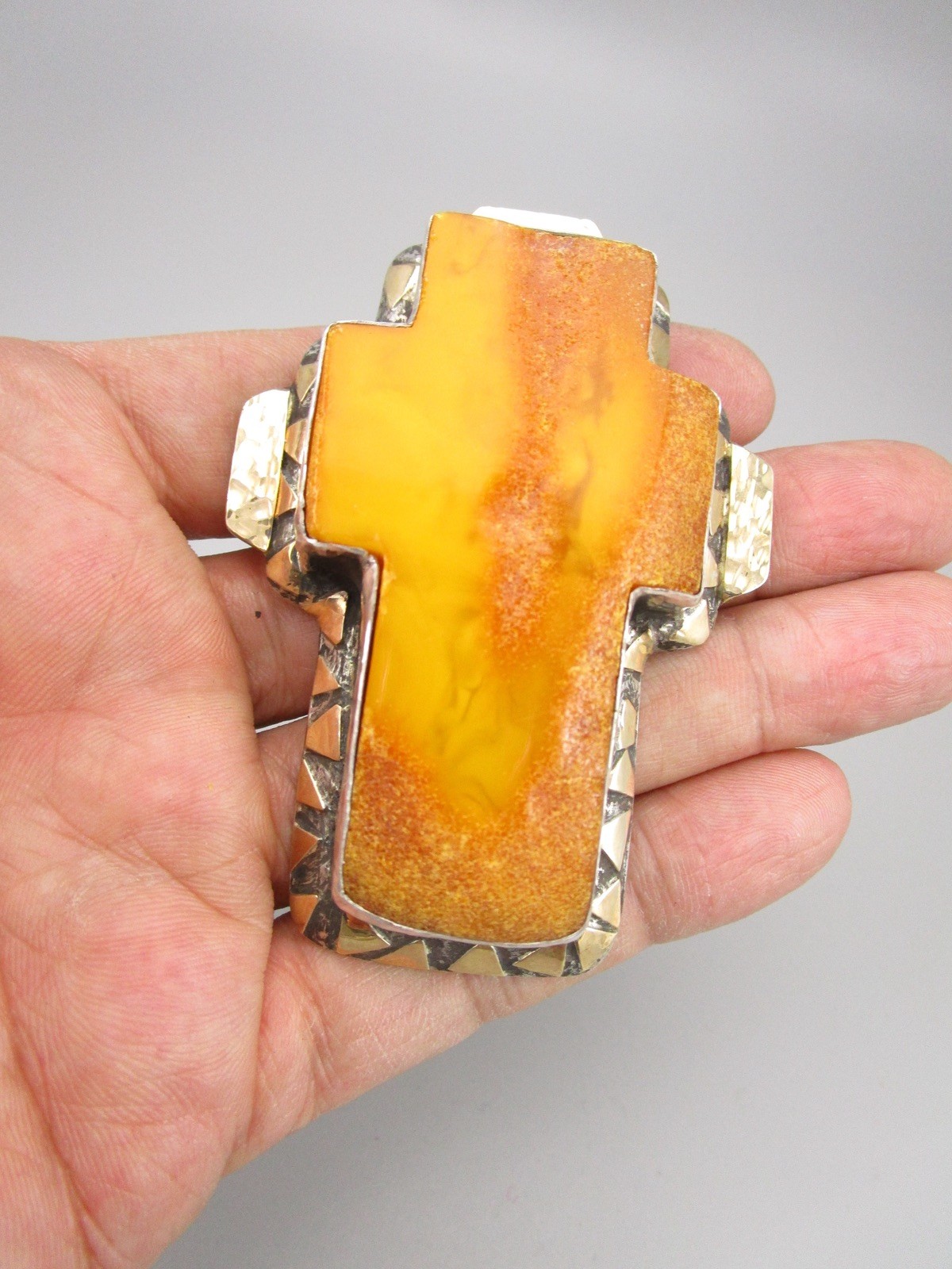 RARE OOAK DIAN MALOUF STERLING 14K AMBER CROSS BROOCH PENDANT $3200 RET