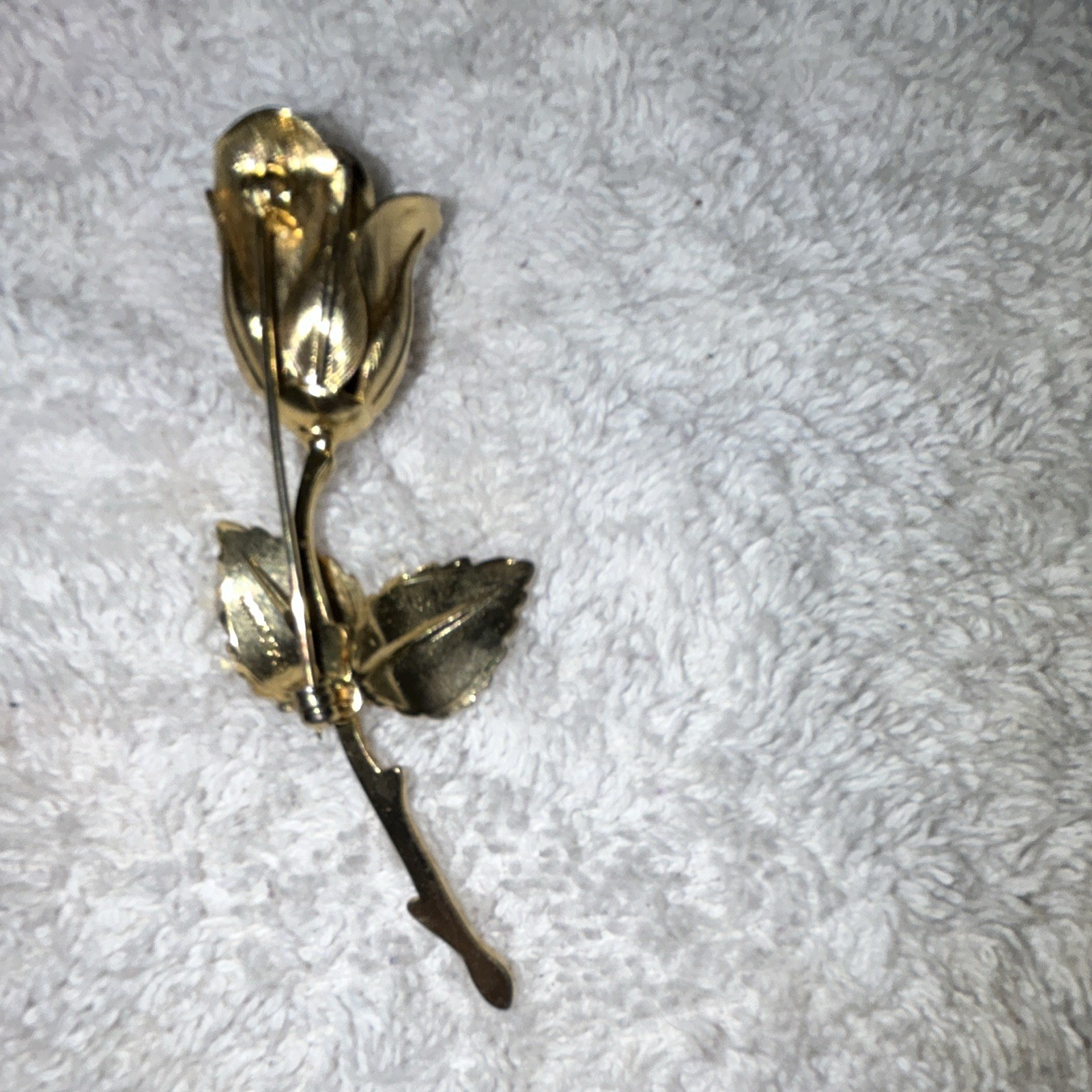Vintage Gold Tone Rose Brooch Pin, 3″ Length