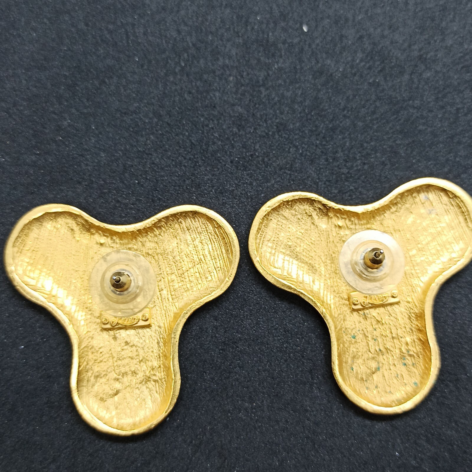 Authentic Vintage Signed REVERE Earrings Large Clover Gold Modernist Elegant