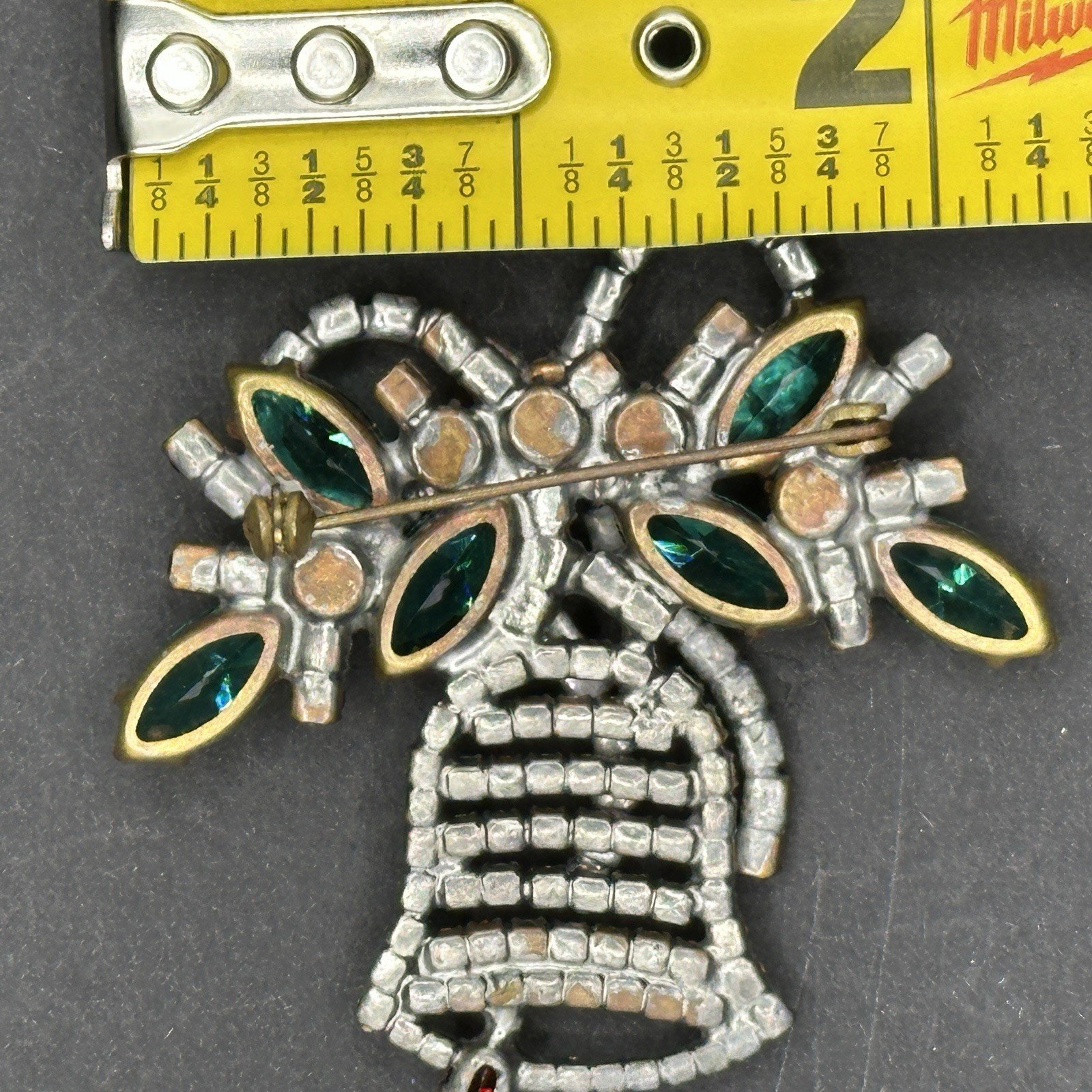 Vintage Czech Christmas Bell Brooch Art Deco 1925-1950s, Crystal & Glass OOAK