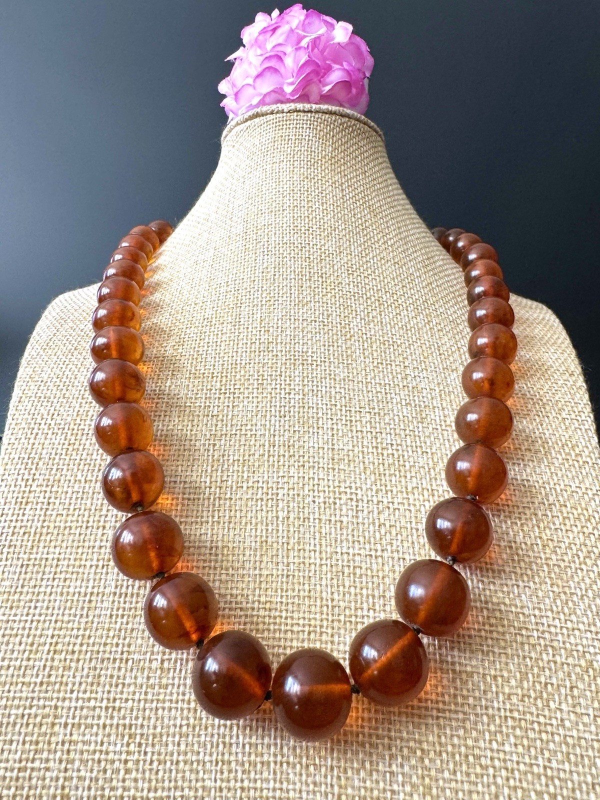 Vintage,Graduated & Knotted Cognac Color Baltic Amber Necklace 24”inch & 64grams