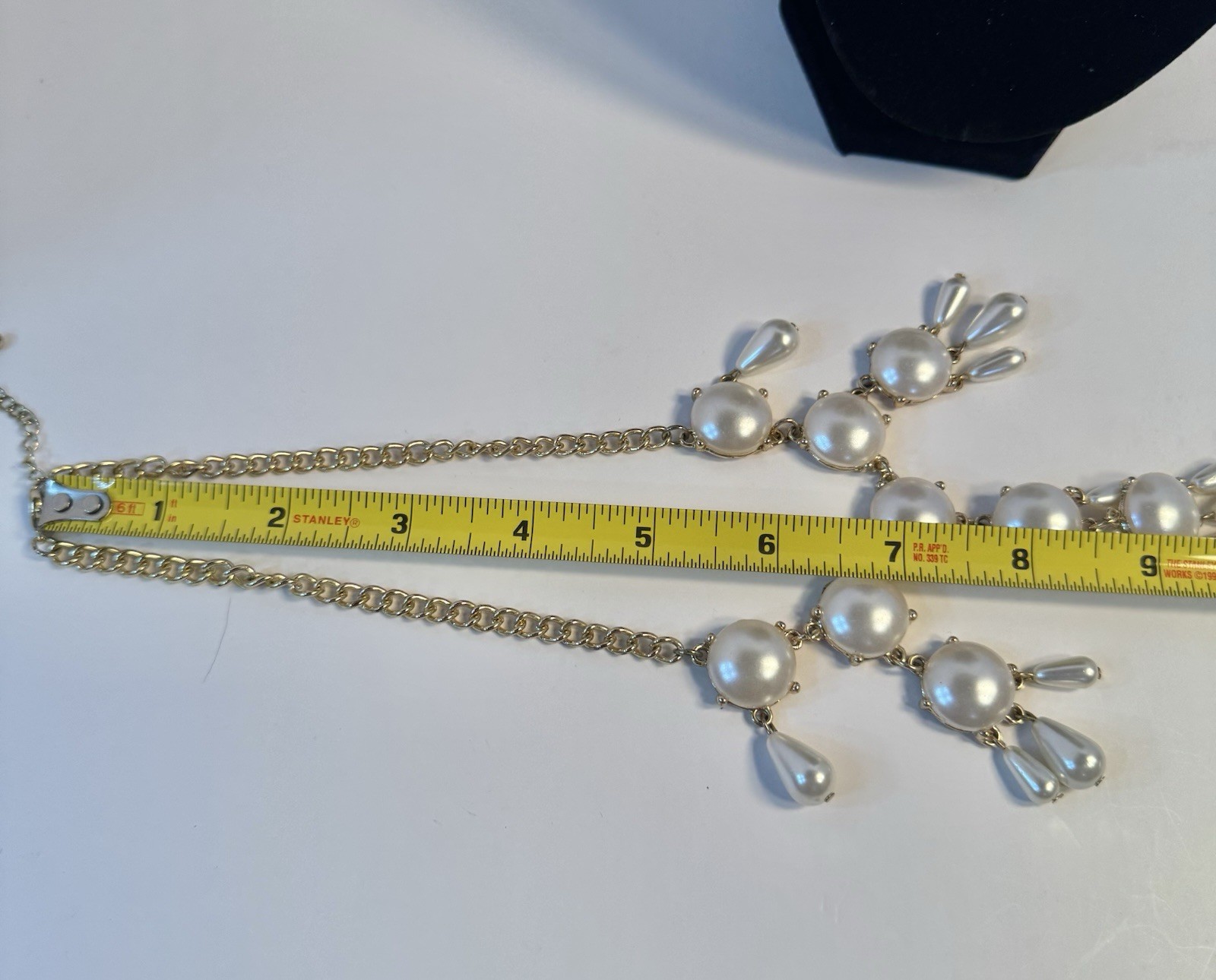 Faux Pearl Cluster Necklace Adjustable Length Ivory and Gold Tone