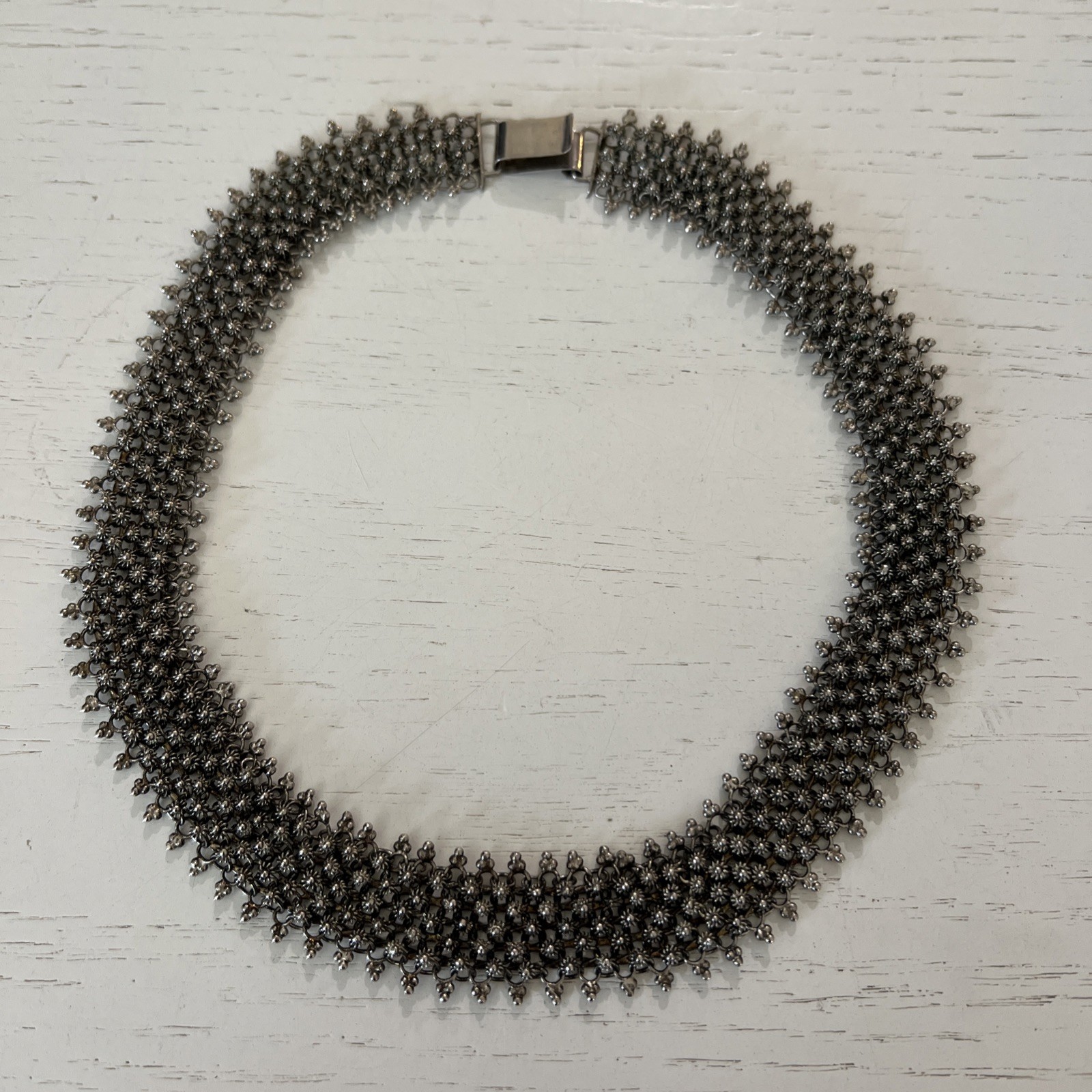 Antique Victorian Cannetille Flower Mesh Choker Collar Necklace