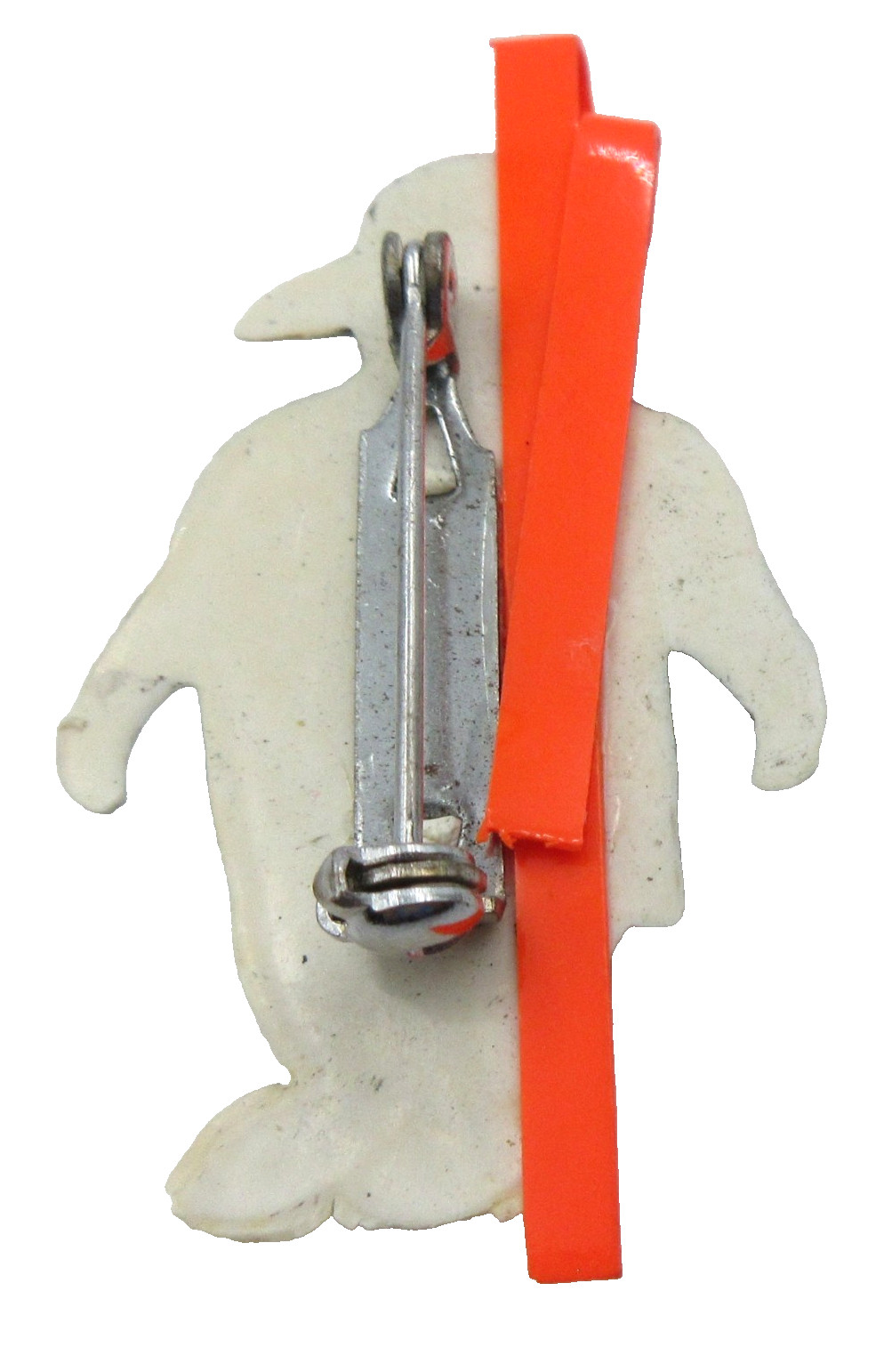 VTG EYE CHANGES PLASTIC white black PENGUIN orange skis Brooch gold tone pin