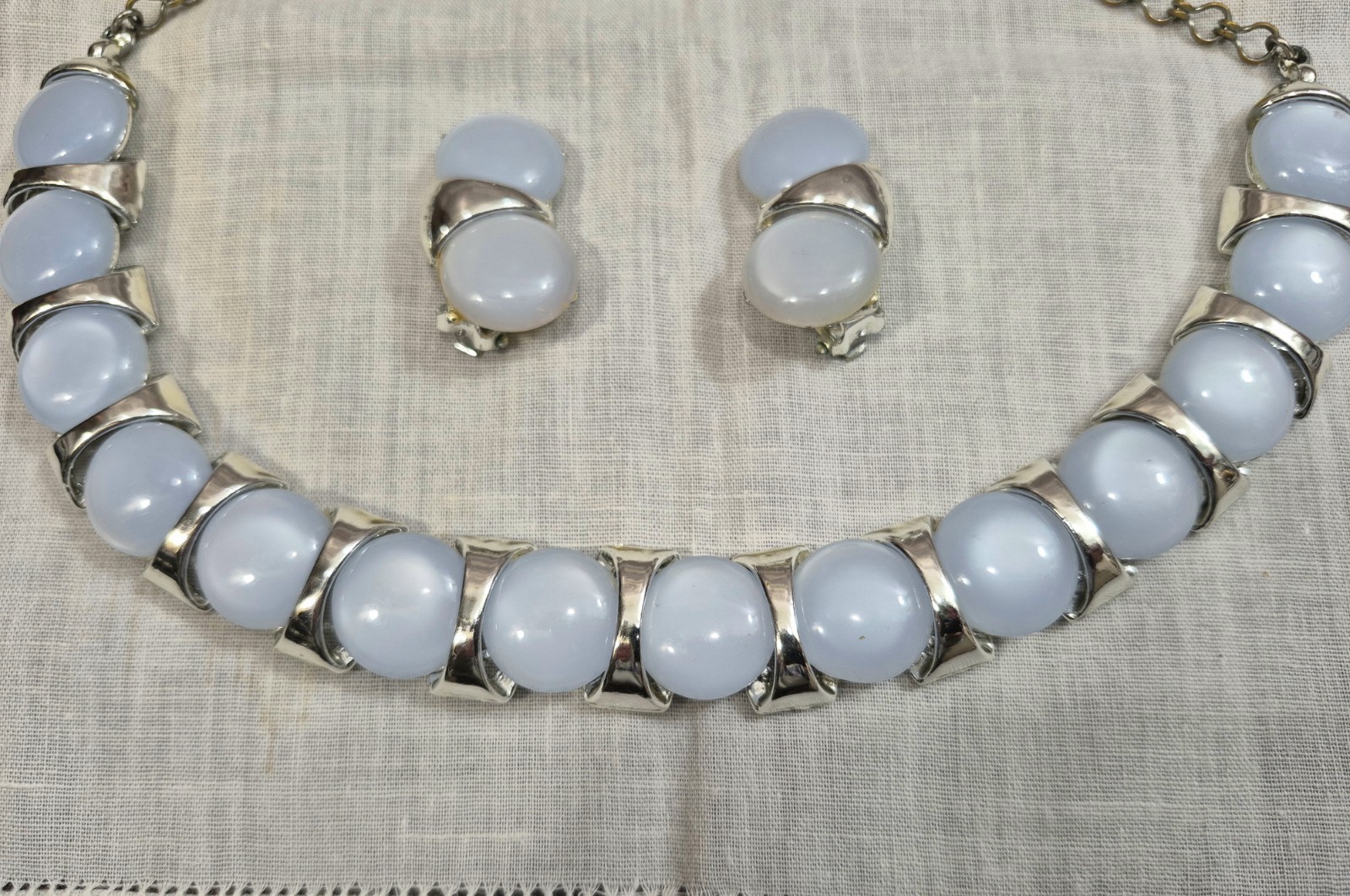 Vintage Coro Thermoset Lucite Moon Glow Choker Necklace & Clip Earrings Set 1950