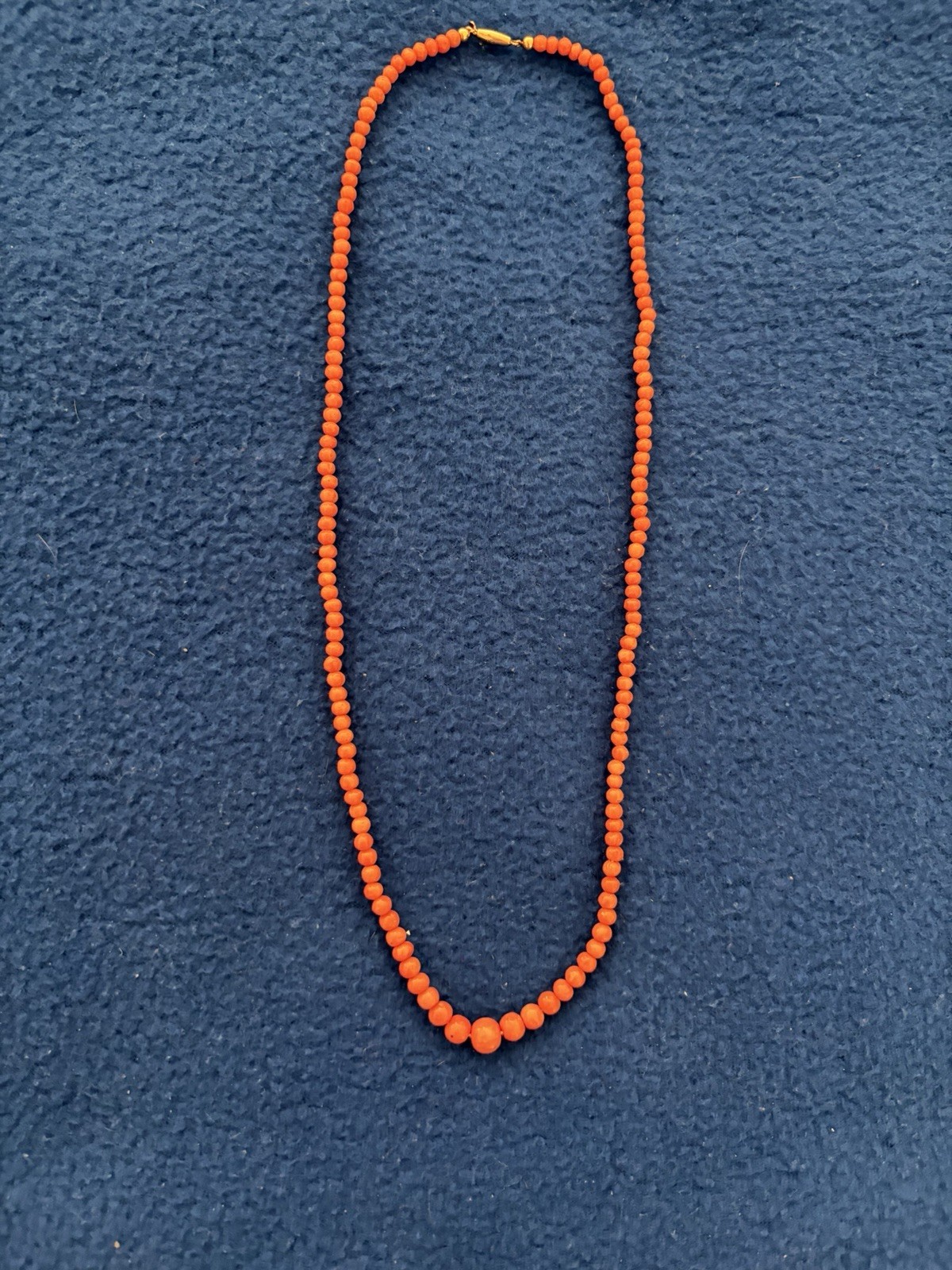 Antique Red Natural Coral Graduated Bead Necklace with 10k Barrel Clasp, 21”