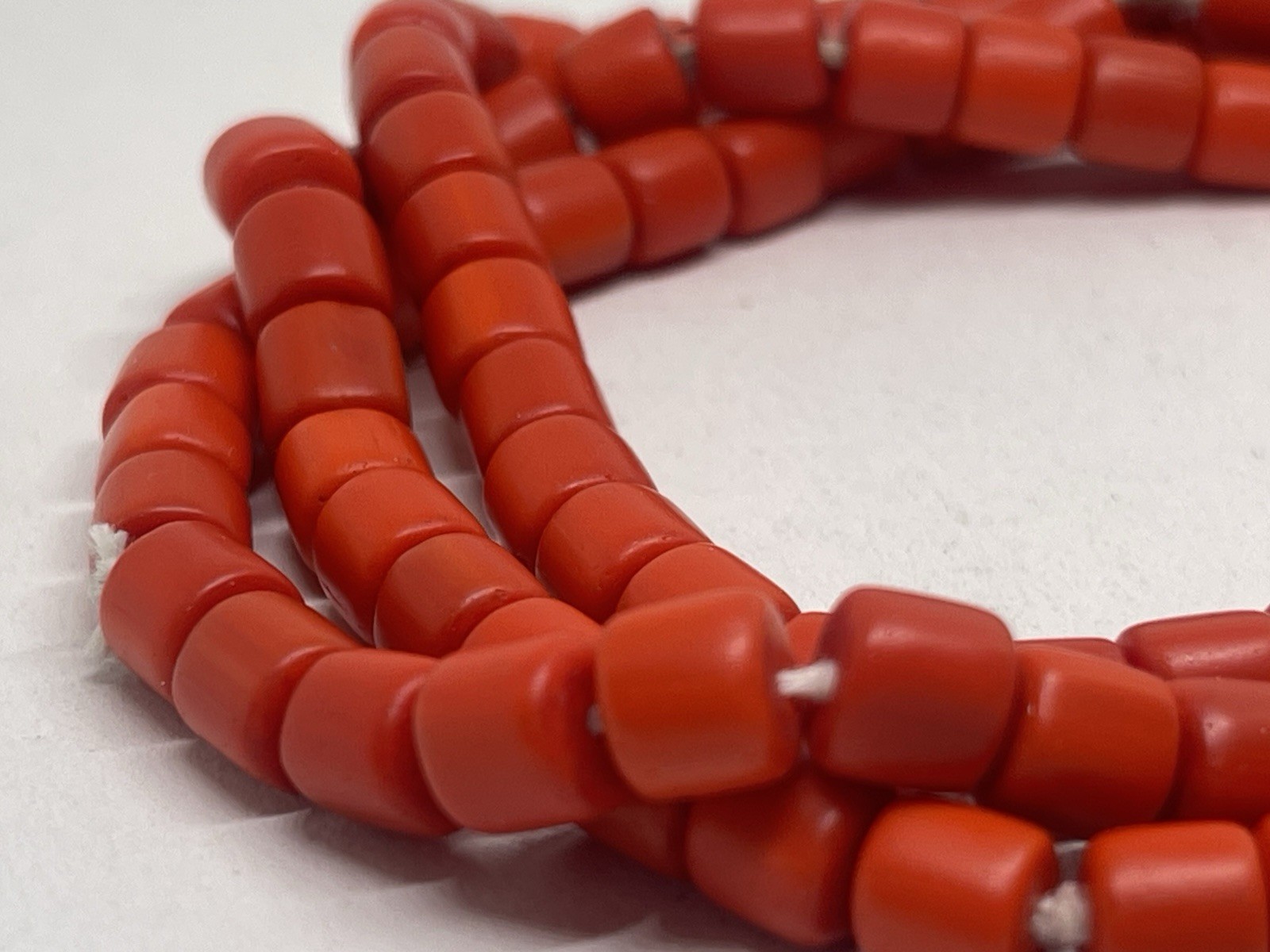 Antique Old Orange Red Ox Blood Coral Beads Mala Necklace 26” Japa Beads Nature