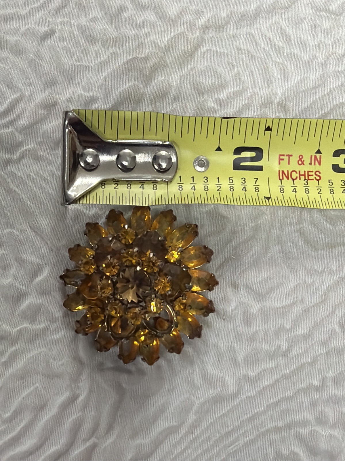 Vintage 3DAmber Citrine Topaz Marquise Chaton-Cut Faceted Crystals Flower Brooch