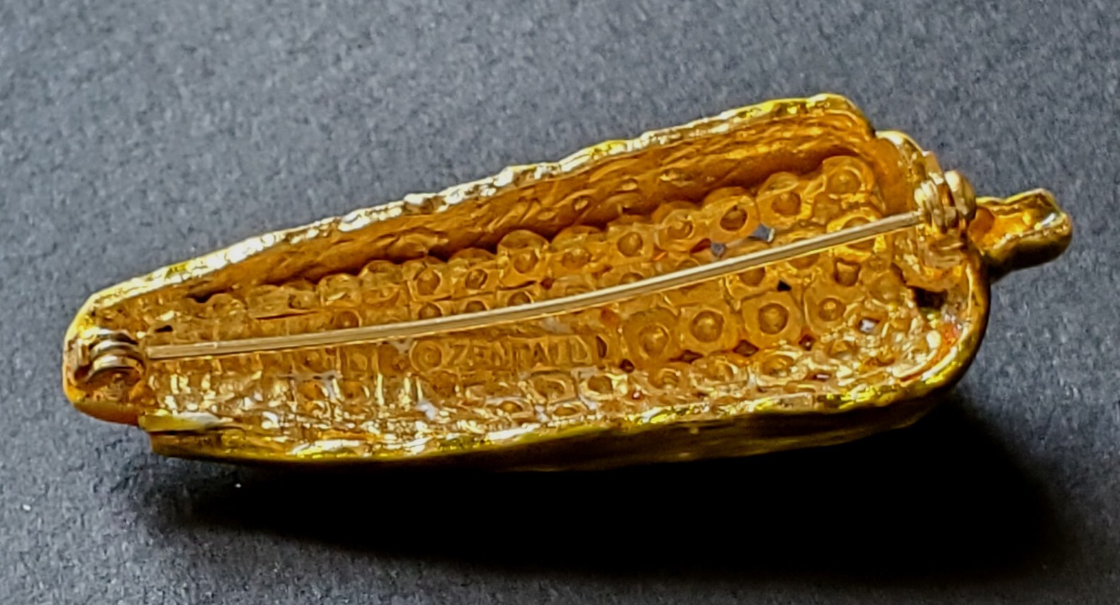Vtg Zentall Enameled Gold Tone Corn Husk Country Farm Pin Brooch 2.5 in