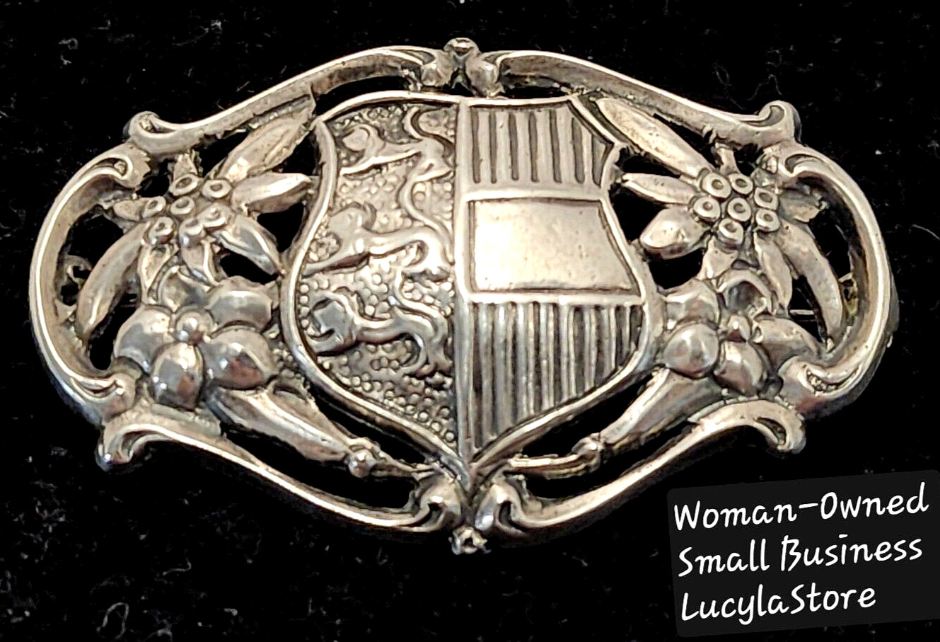 1.7″ Vintage Sterling Silver Austrian Coat of Arms Post War 1950’s Brooch Pin