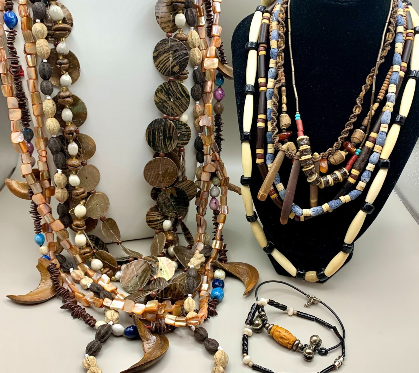 Vintage Jewelry Lot Natural Shell MOP Wood Seeds Beads Organic Boho Wearable