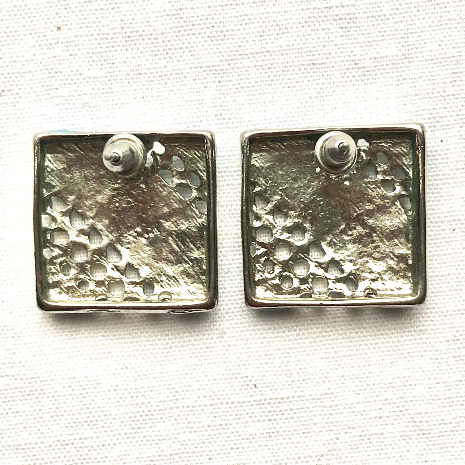 Teal Enamel Square Stud Earrings 60s 80s Punk Style Geometric Jewelry Jewelry