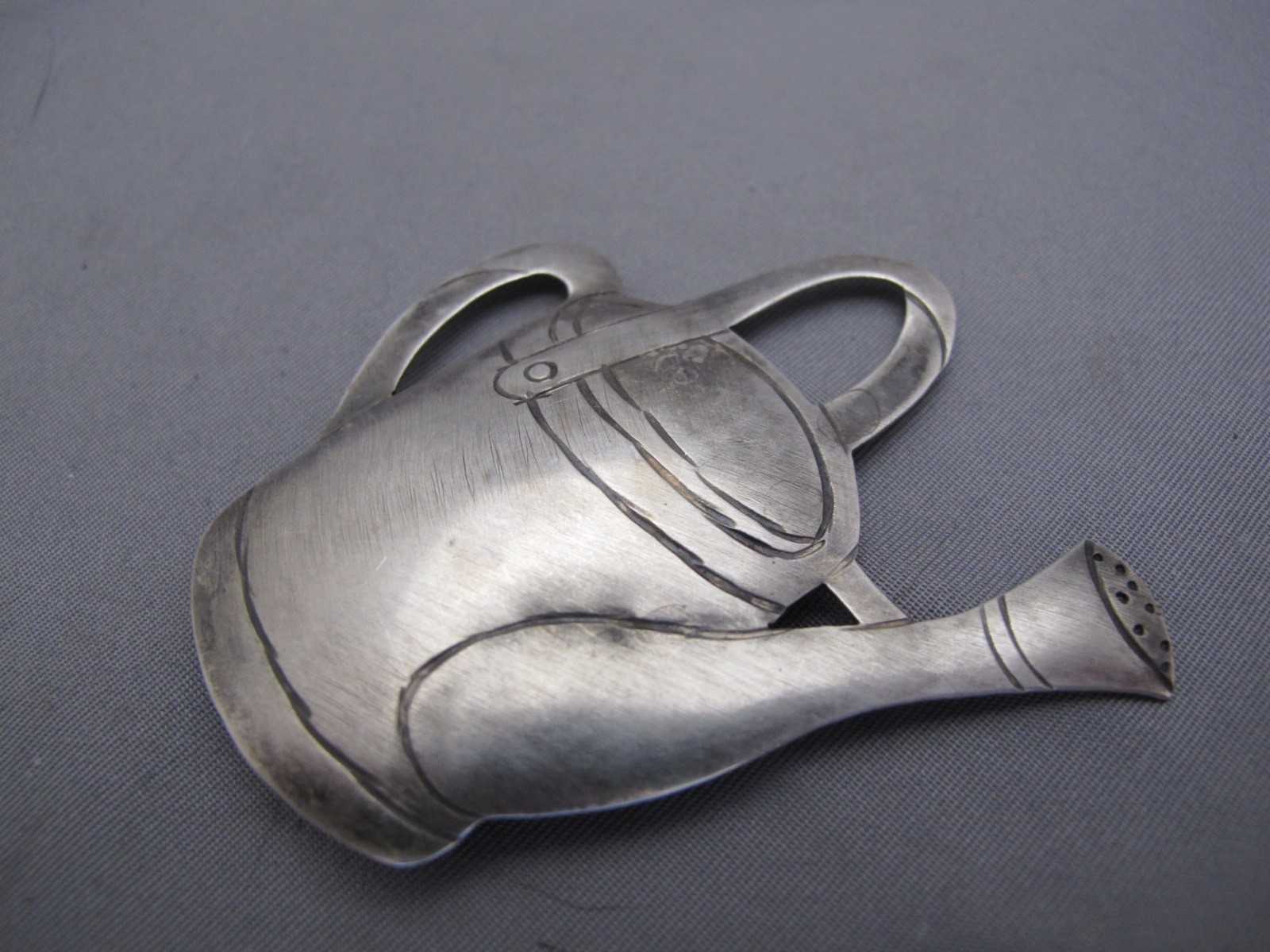 Vintage COURTNEY STUDIO Signed Sterling WATERING CAN GARDENING BROOCH-NR