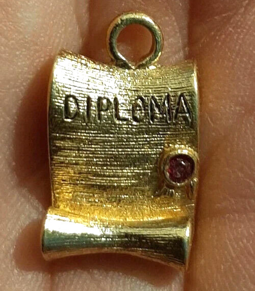 Vintage Metal DIPLOMA Gold colored Necklace Pendant