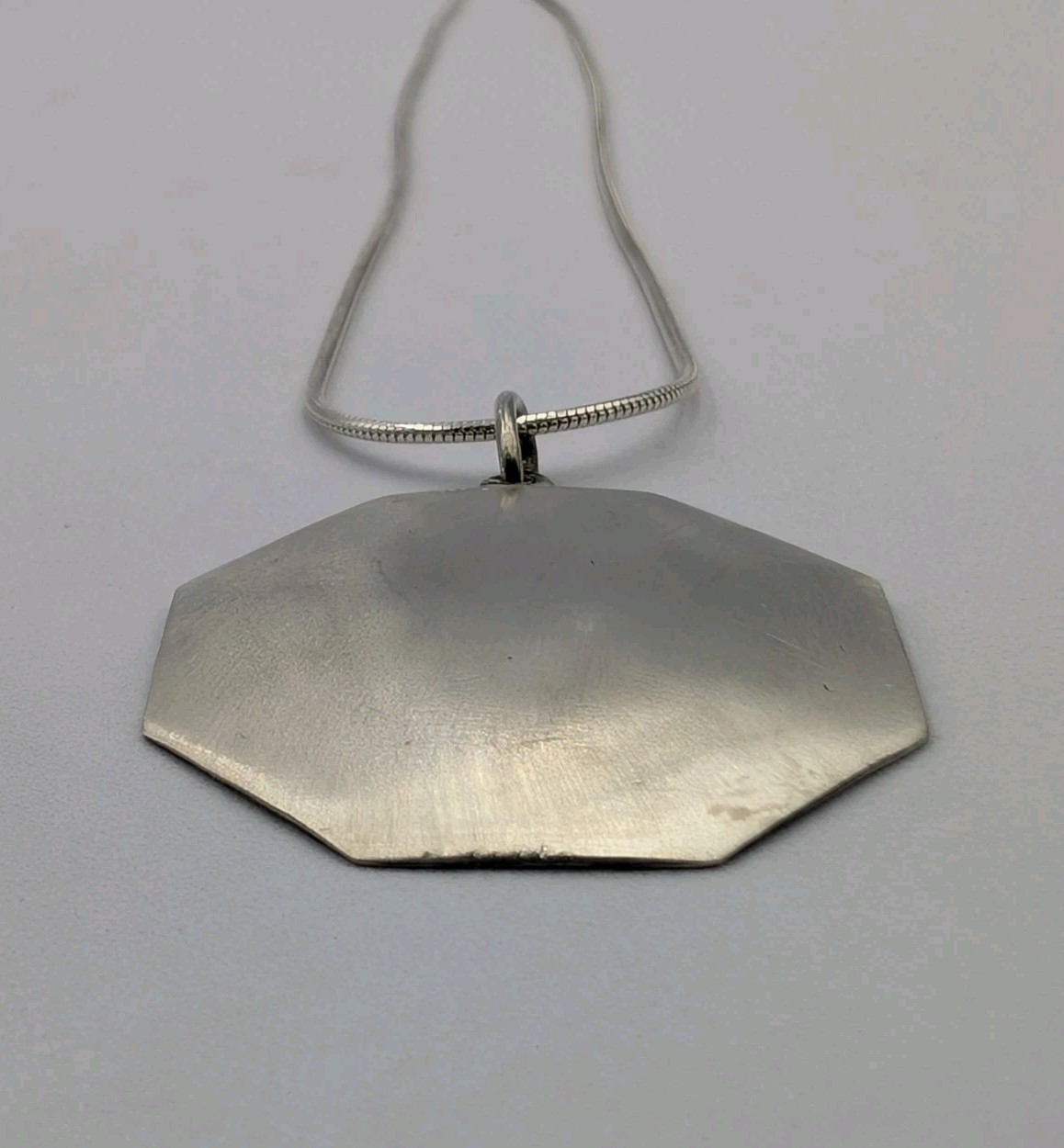 CW Vtg Sterling Silver Engravable Convex Octagon Pendant 18″ Snake 925 Necklace