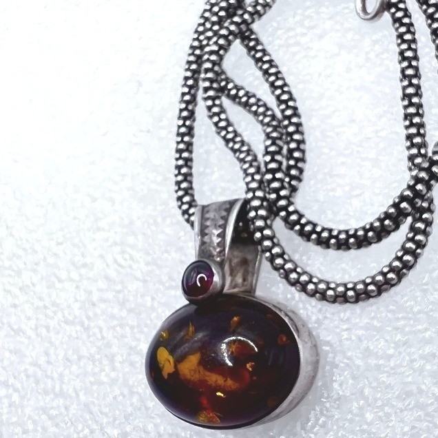 Sterling Silver Baltic Amber Necklace Antiqued Popcorn Chain 16″ 12g Signed