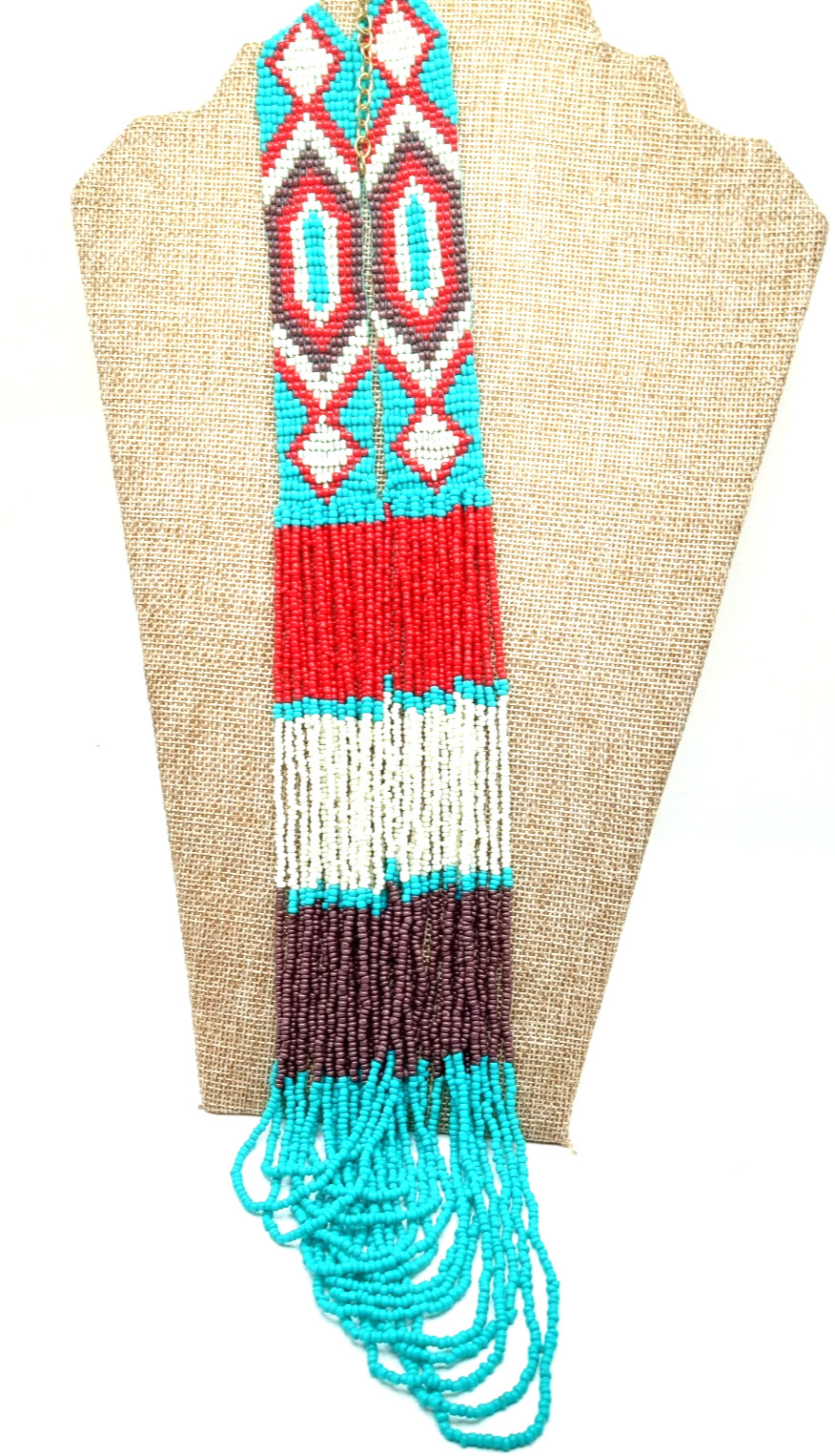 Vtg Native American Seed Bead Necklace Waterfall Style Bonus Seed Bead Bracelet