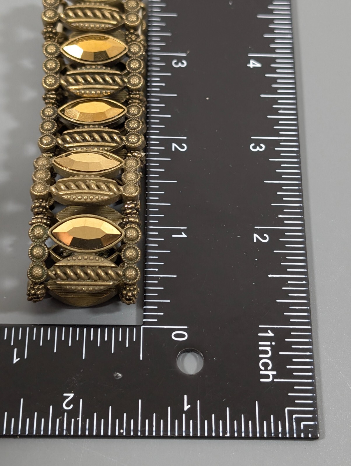 Bronze Tone Rhinestone Marquise Tribal Western Stretch Bracelet 6.5 in