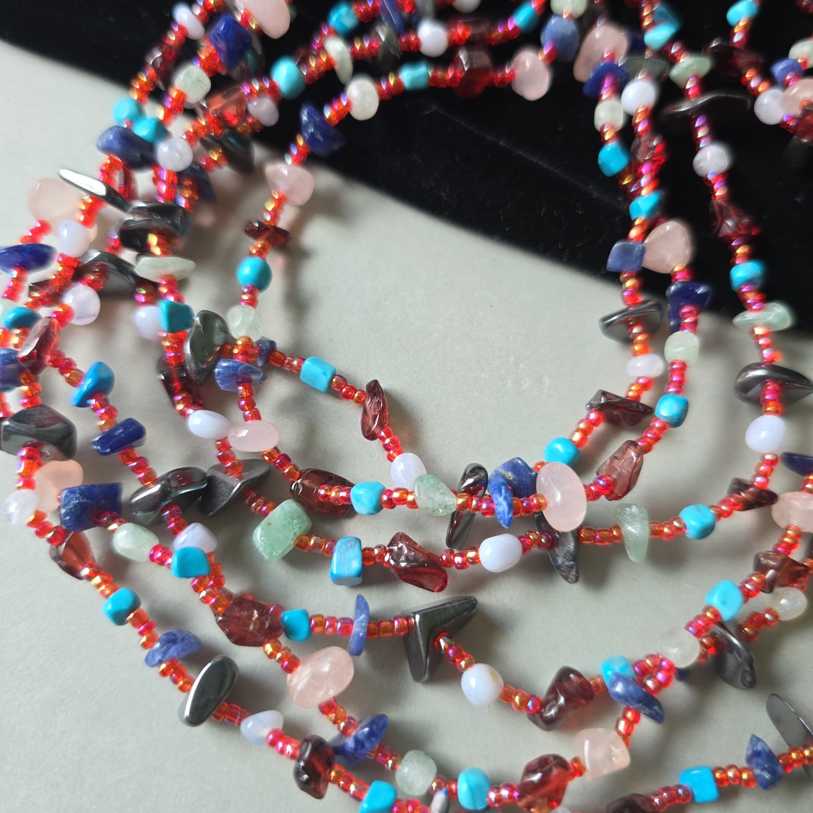New Vintage Multi Stones Turquoise Quartz Lapis Hematite Necklaces 30″L Lot of 3