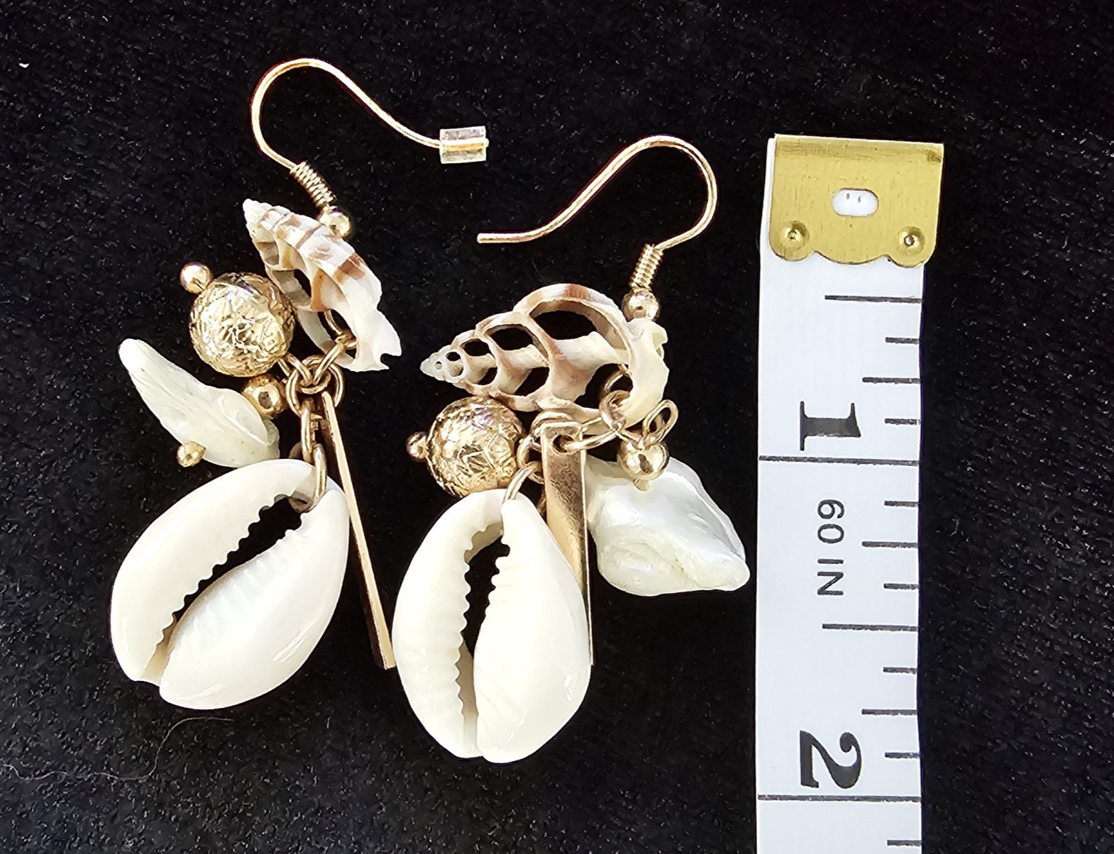 Lot of 4 Gold Rim Natural Sea Shell Pendant Charm & Dangle Earrings Coastal Boho