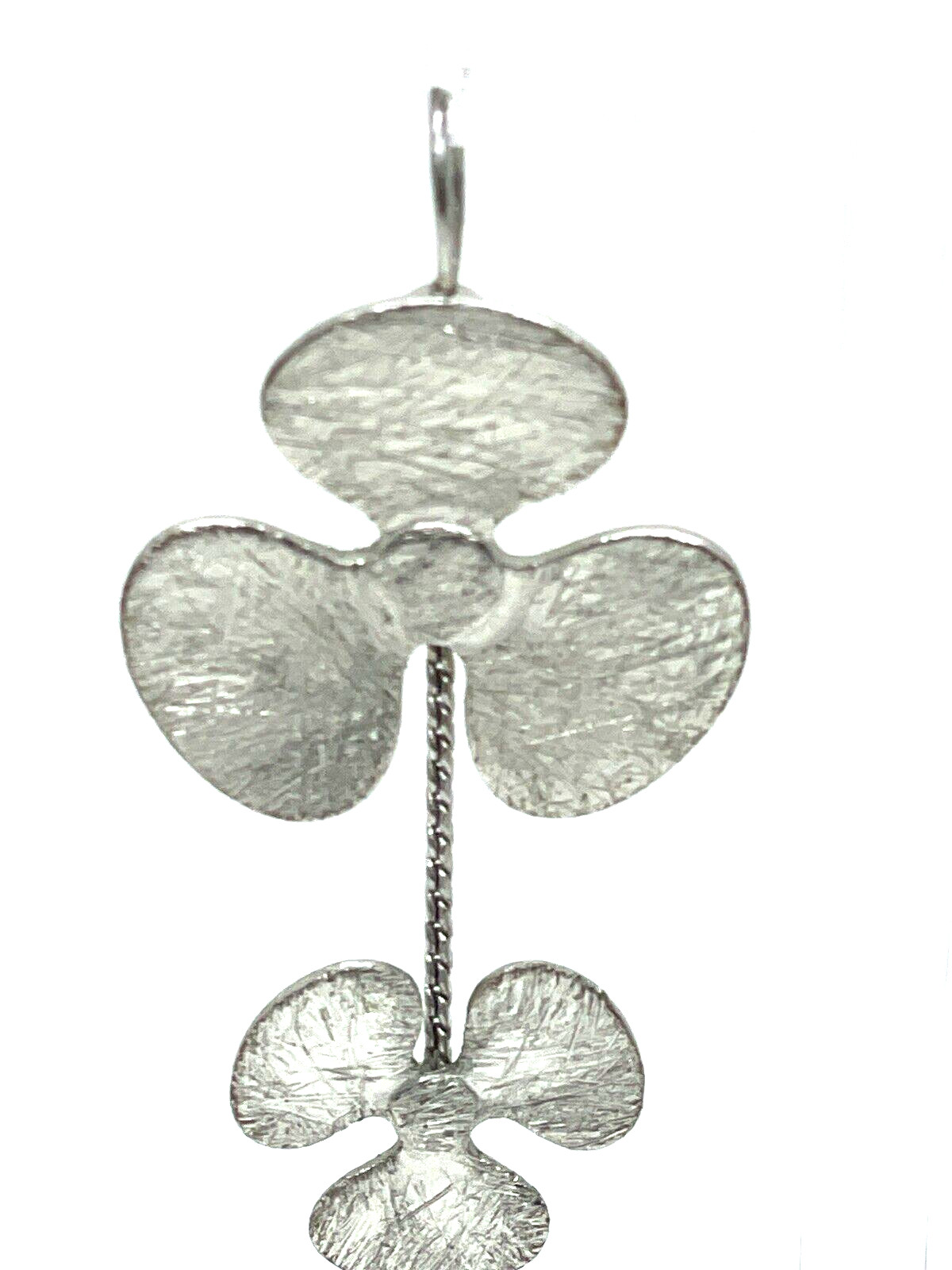 Modernist Brushed Silver Poppy Flower Illusion Dangle Earrings Statement