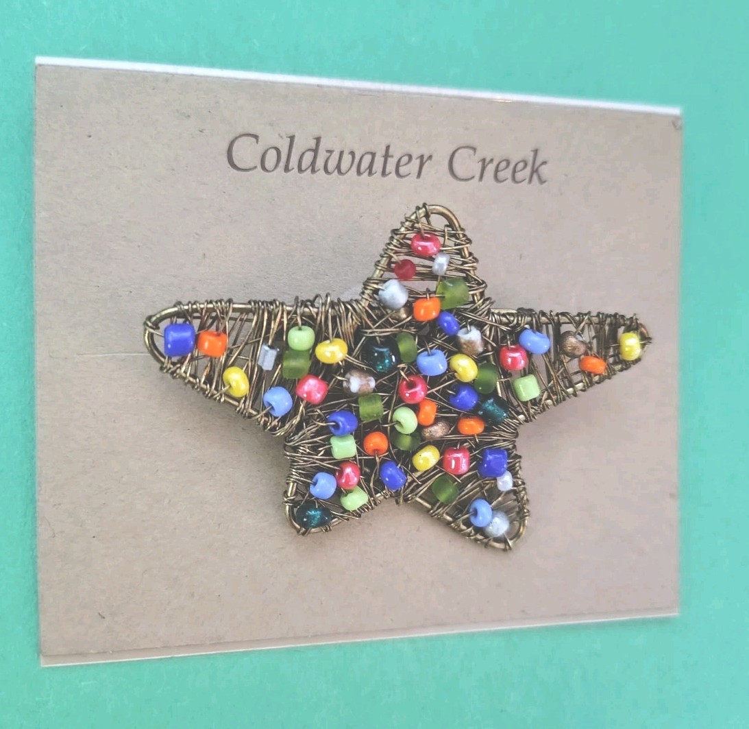 Vintage COLDWATER CREEK Wrapped Star Seed Beaded Brooch In Bronze Tone