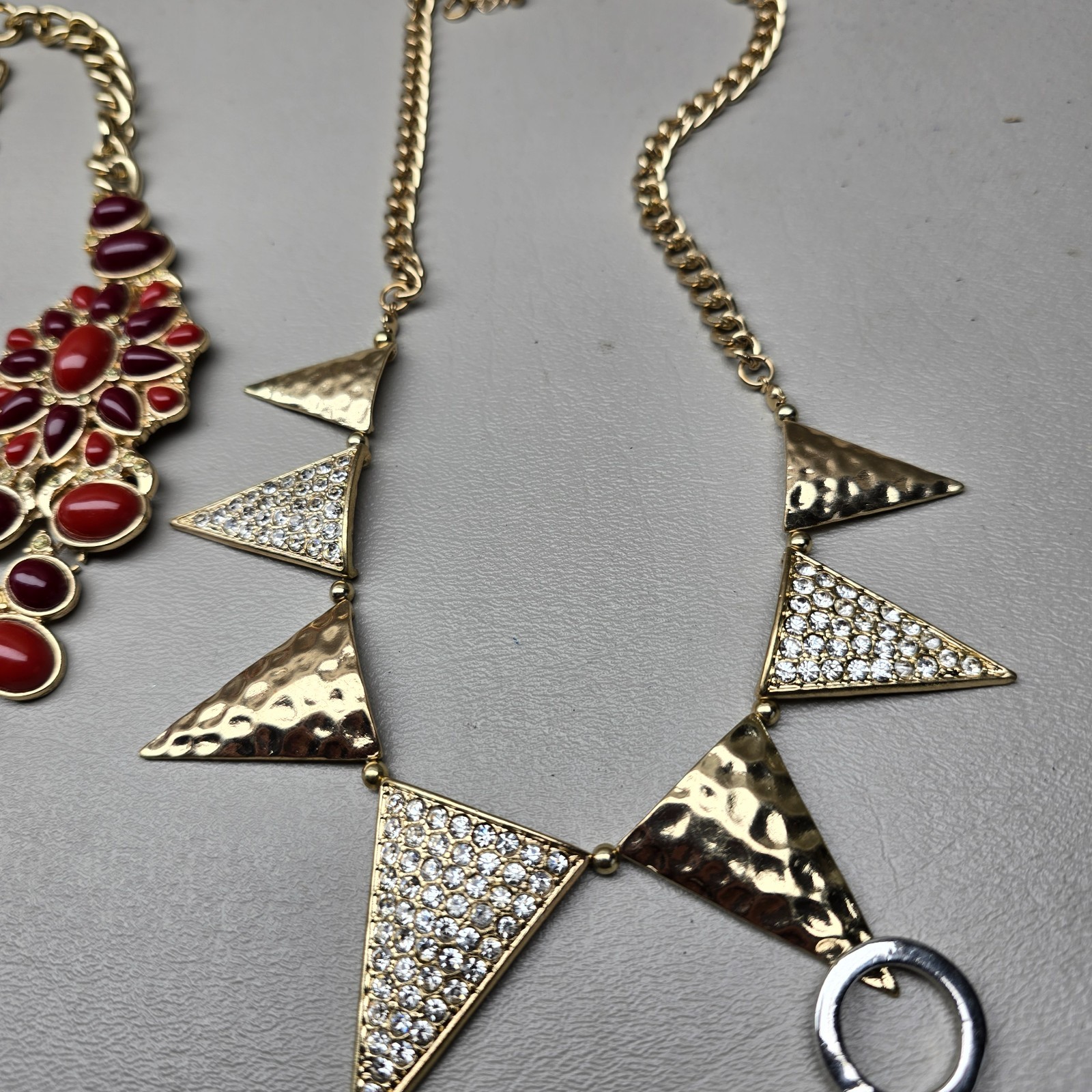 Statement Necklace Lot Pink Stone Red Bib Green Faceted Gold Tone Jewelry