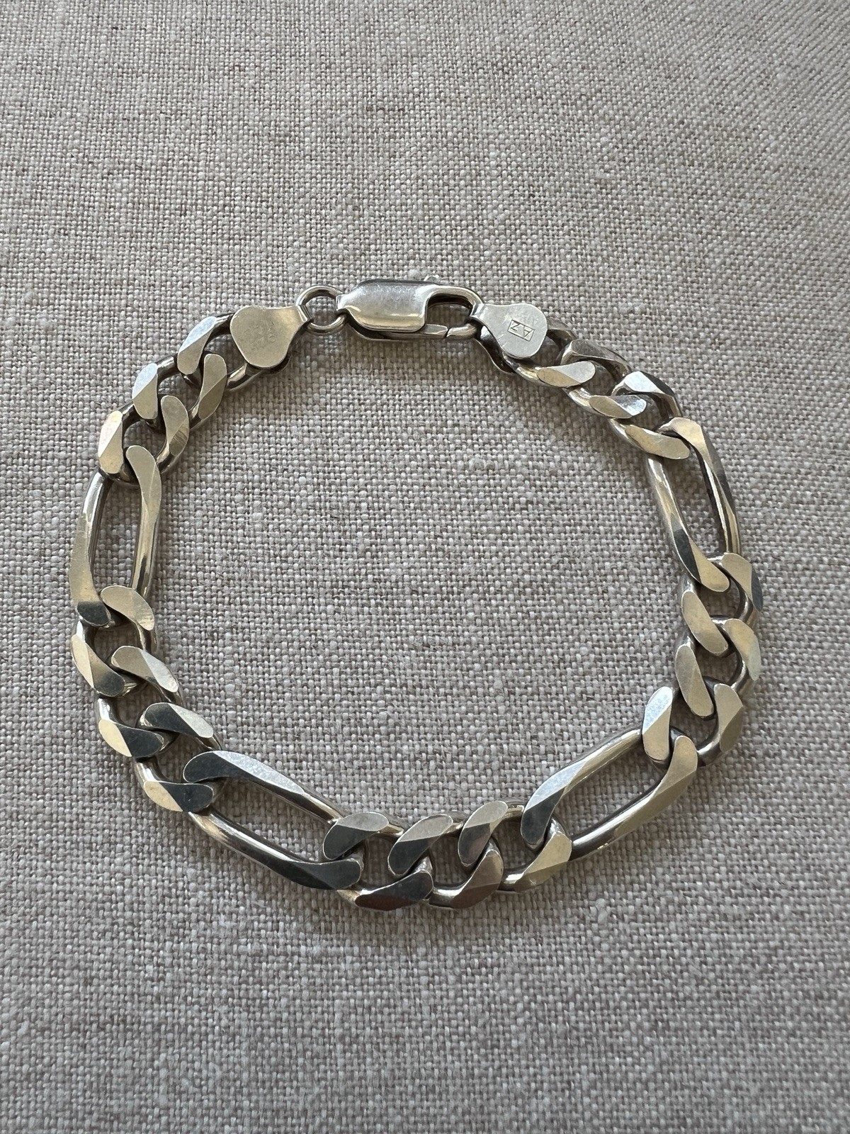 Vintage heavy solid 925 Italy AZ Sterling silver figaro chain bracelet 7.25”