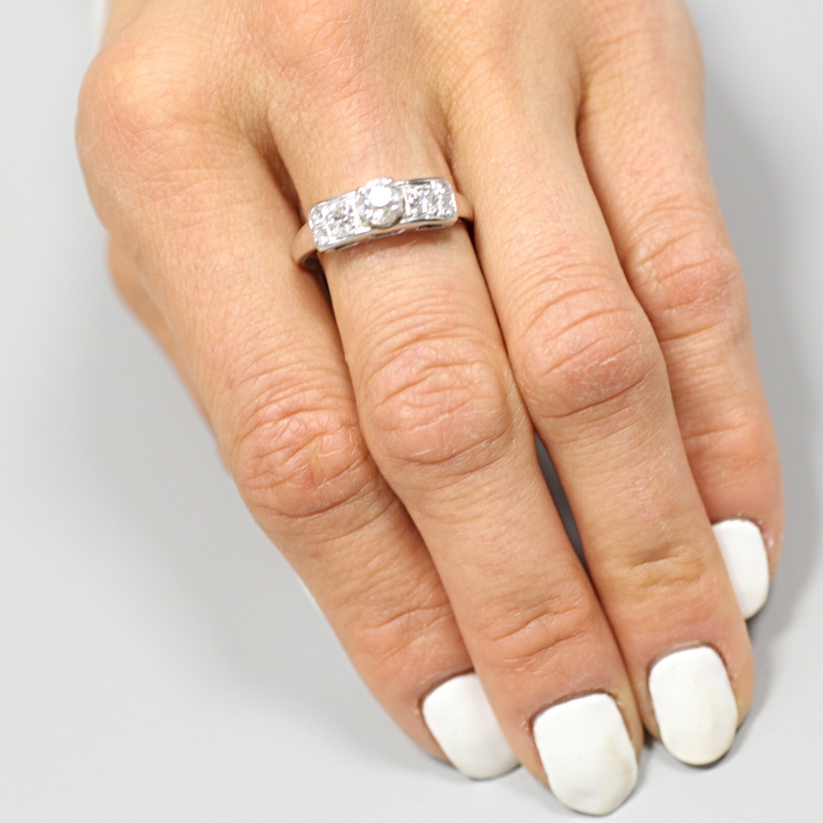 14K WHITE GOLD ANTIQUE VINTAGE DIAMOND ENGAGEMENT RING 1.17CTW
