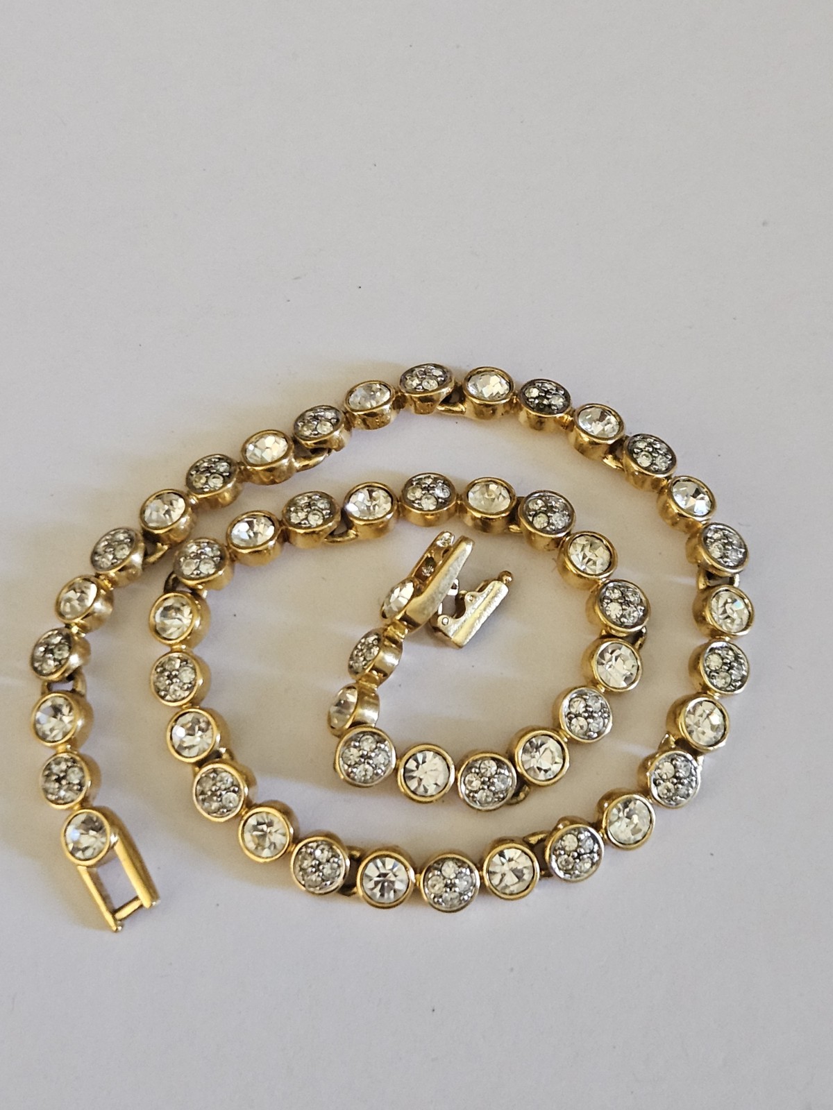 As Is Vintage Swarovski Swan Logo Gold Toneclear Crystal Collar Link Necklace