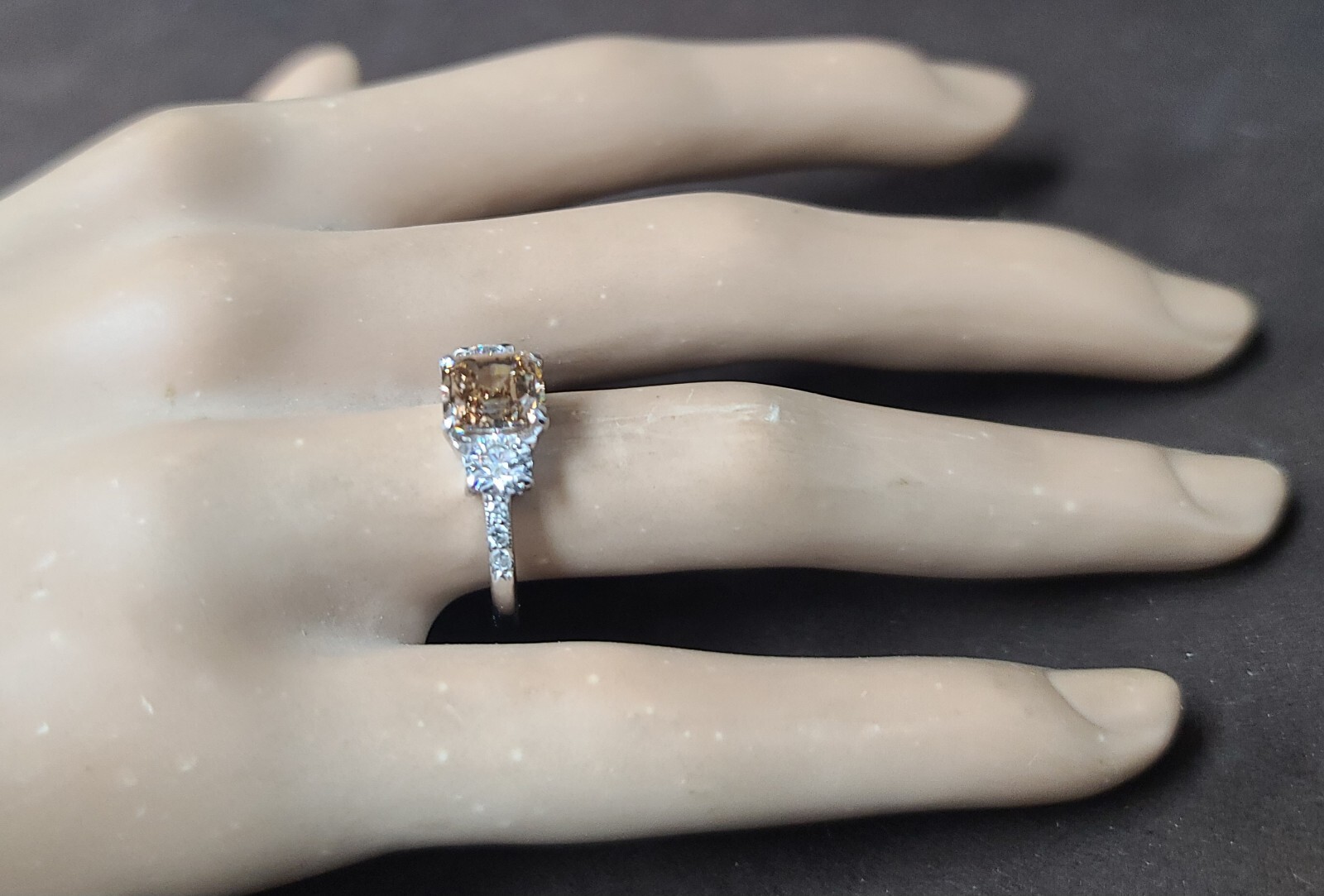 14k White Gold Vintage Engagement Ring 2.06ct. Champagne Diamond Asscher Cut