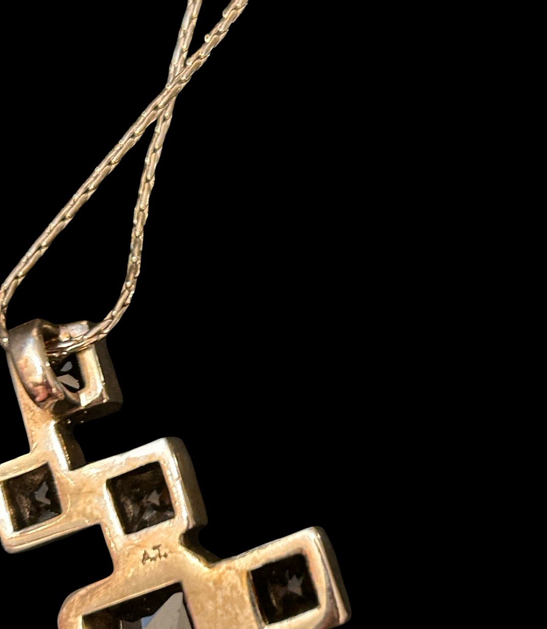 Vtg Onyx Geometric Bold Brutalist Pendant Statement Necklace Marked A.T. N.8