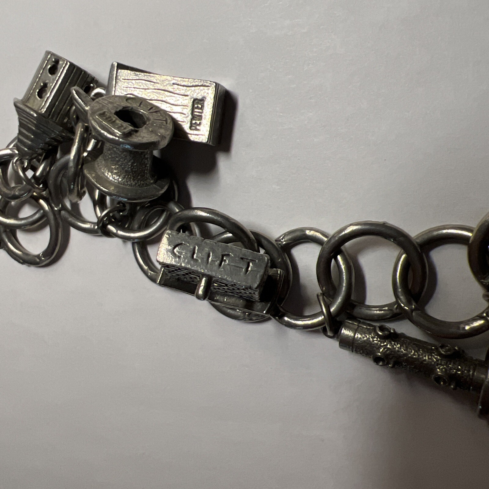Vintage Jim Clift Pewter Signed Birdhouse/Bird Feeder Charm Bracelet Unique