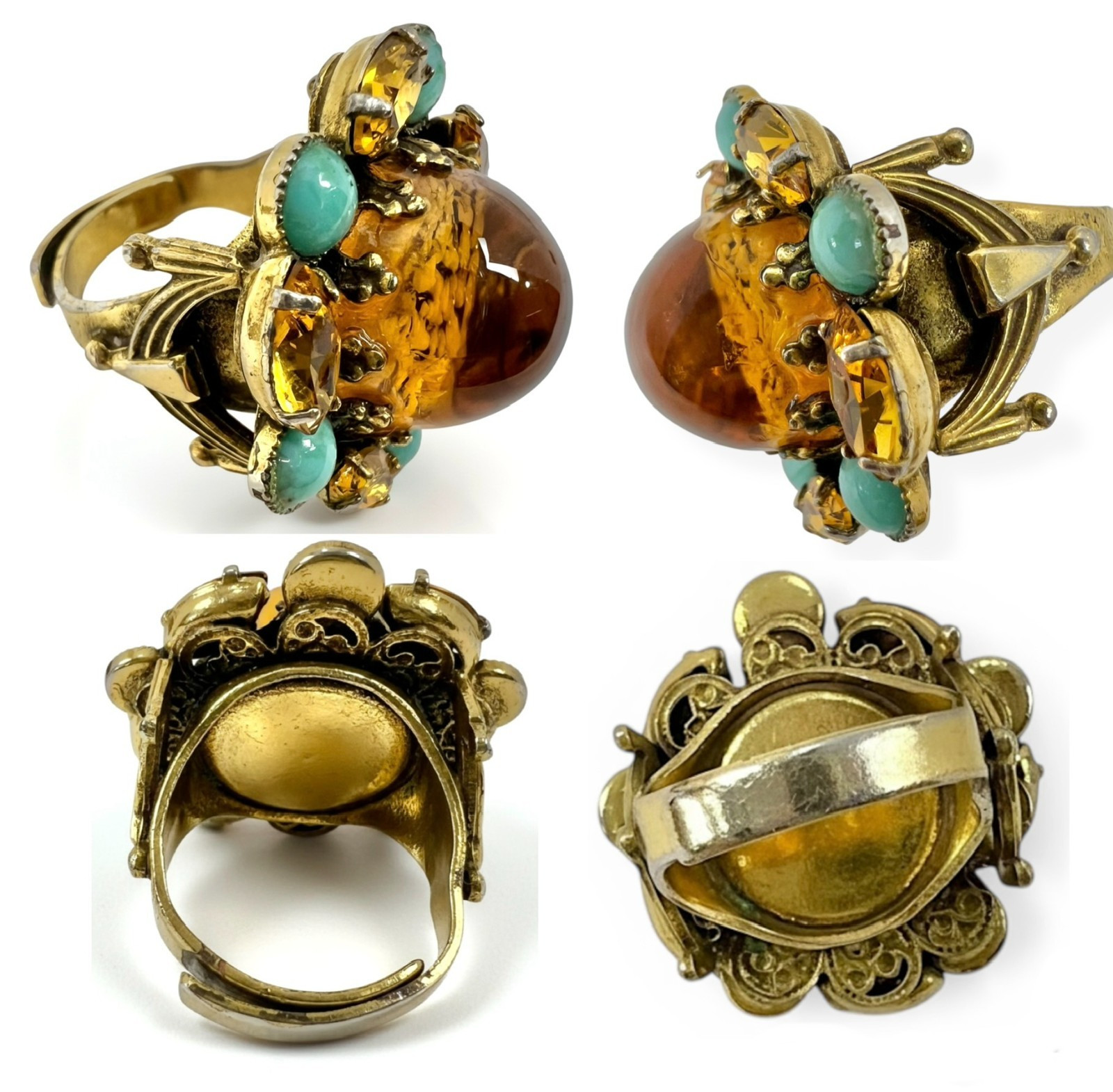 Vintage Art Nouveau Gripoix Poured Glass Citrine Crystal Jewelry Set