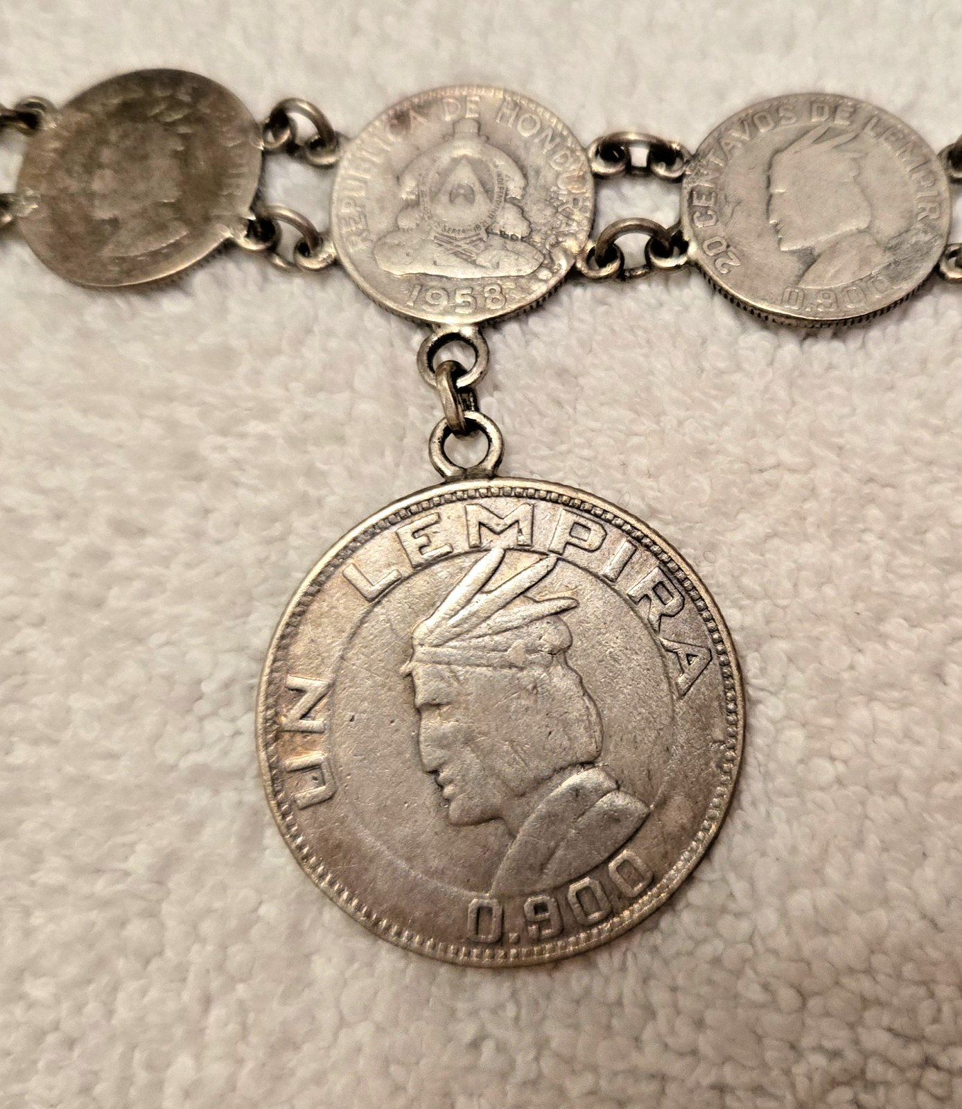 Vintage 900 Silver Coins Bracelet 1932 Lempira, 1932-1958 Centavos 37.44 Grams