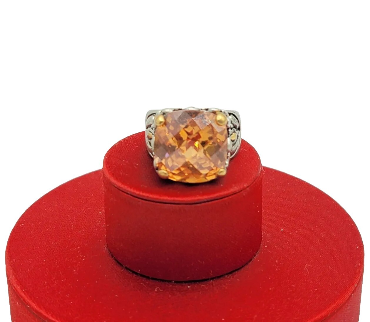 Vtg Sz 6 Ring Lg Citrine Topaz Cubic Zirconia Flower Medieval Fashion Jewelry