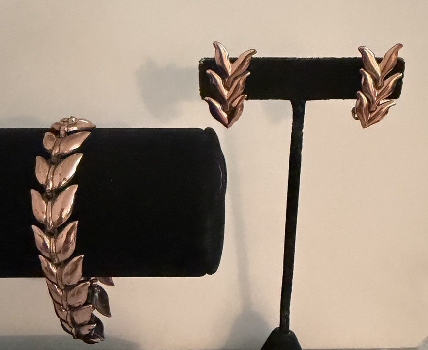 Vintage MCM Renoir Copper Bracelet Clip On Earring Set All Signed