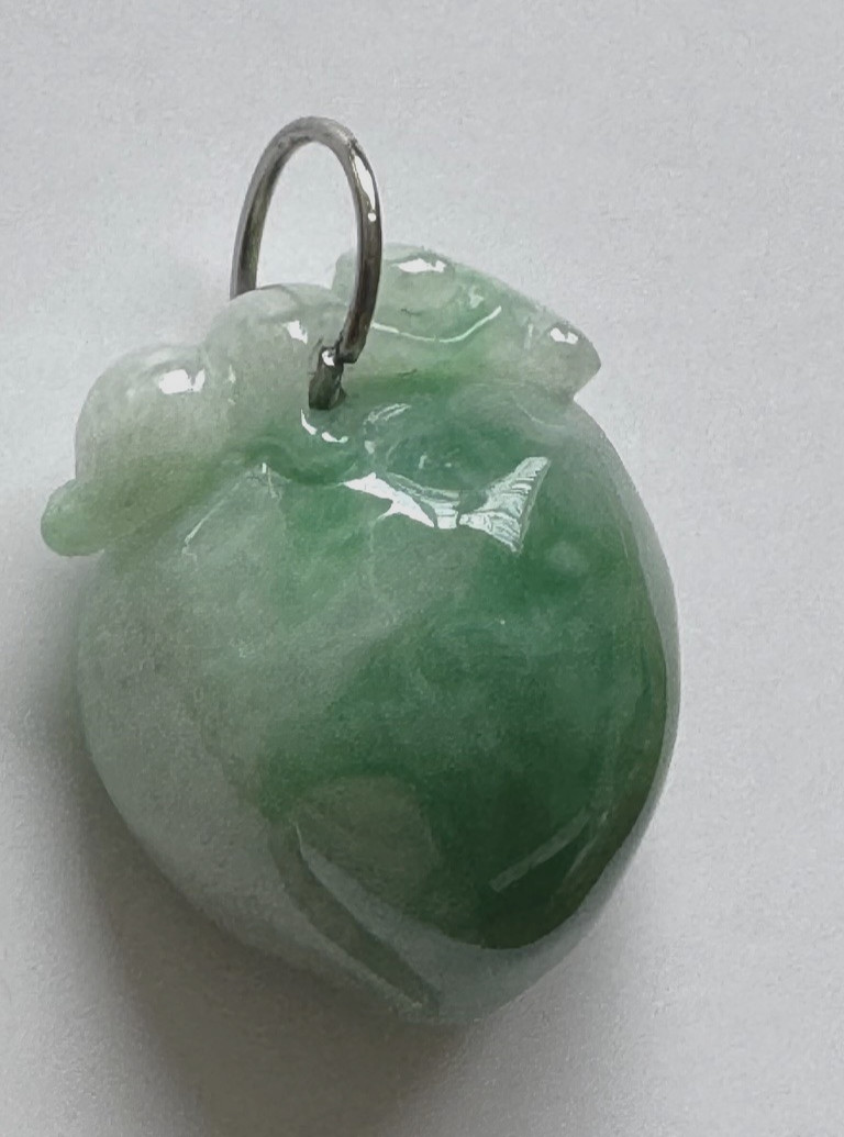 Vintage Hand-Carved Green Jadeite Jade Peach Pendant