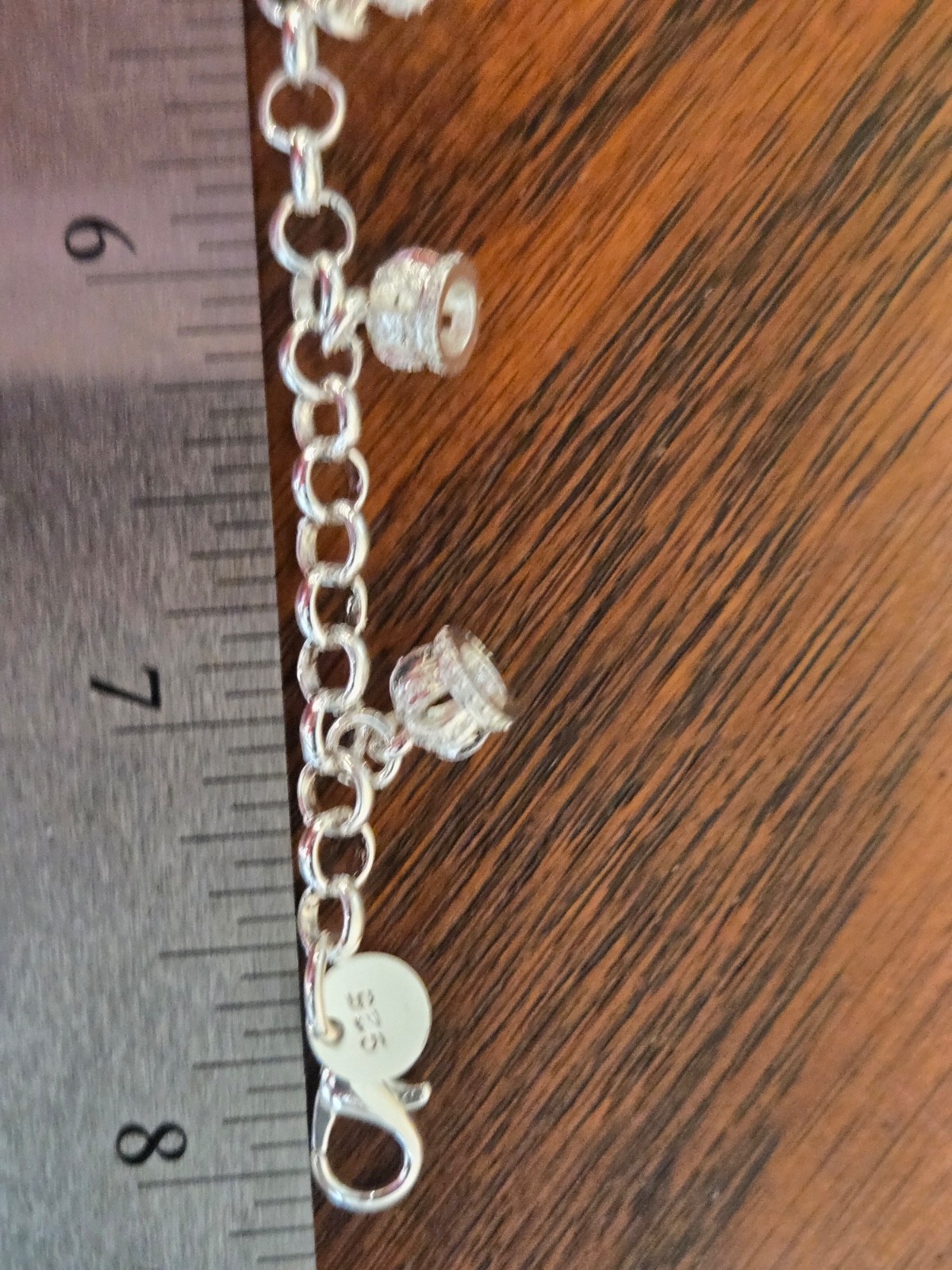CHARM BRACELET w/ 9 CHARMS ALL STERLING SILVER 8 inches long