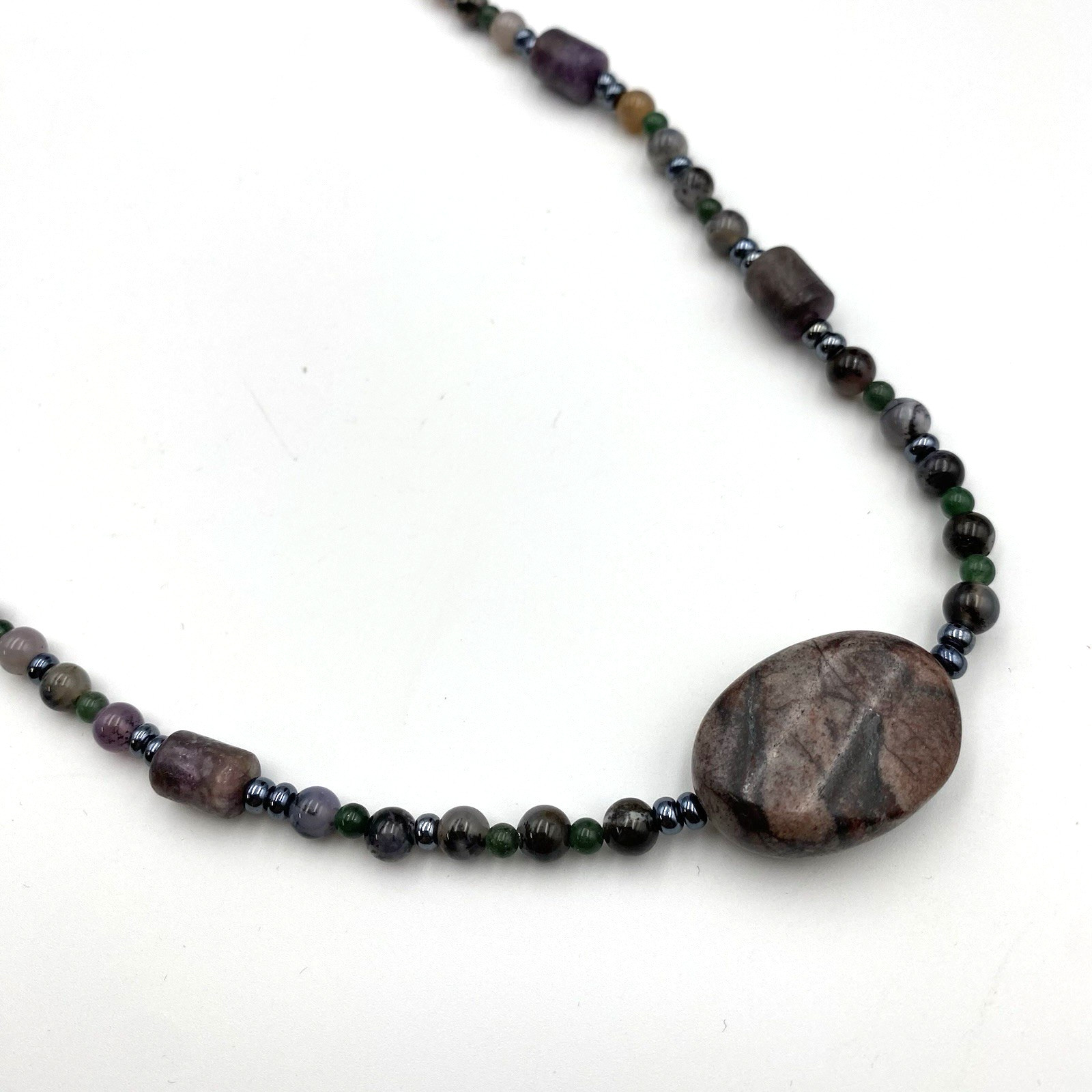 Stone Pendant Beaded Necklace 26″ Lobster Claw Clasp