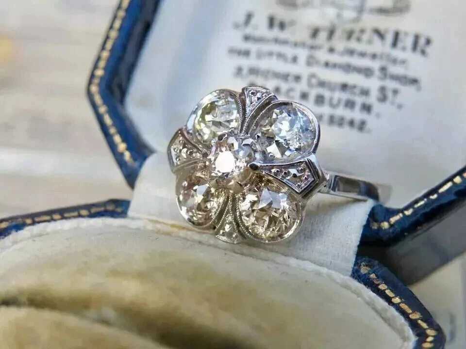 2Ct Art Deco Vintage Style Lab Created Diamond Engagement 14K White Gold FN Ring